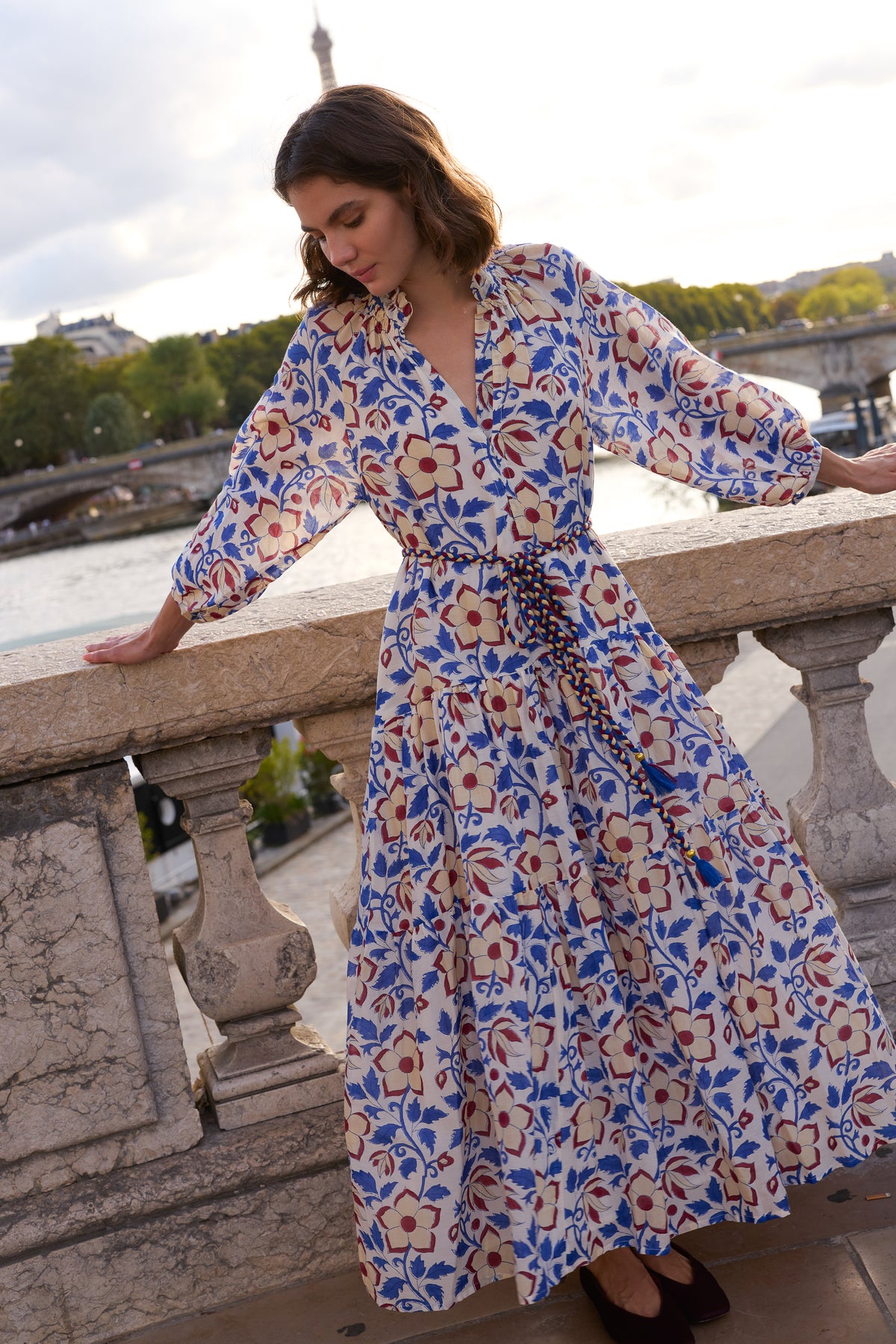 Cuff Sleeve Tie Waist Maxi- Kildare Blue