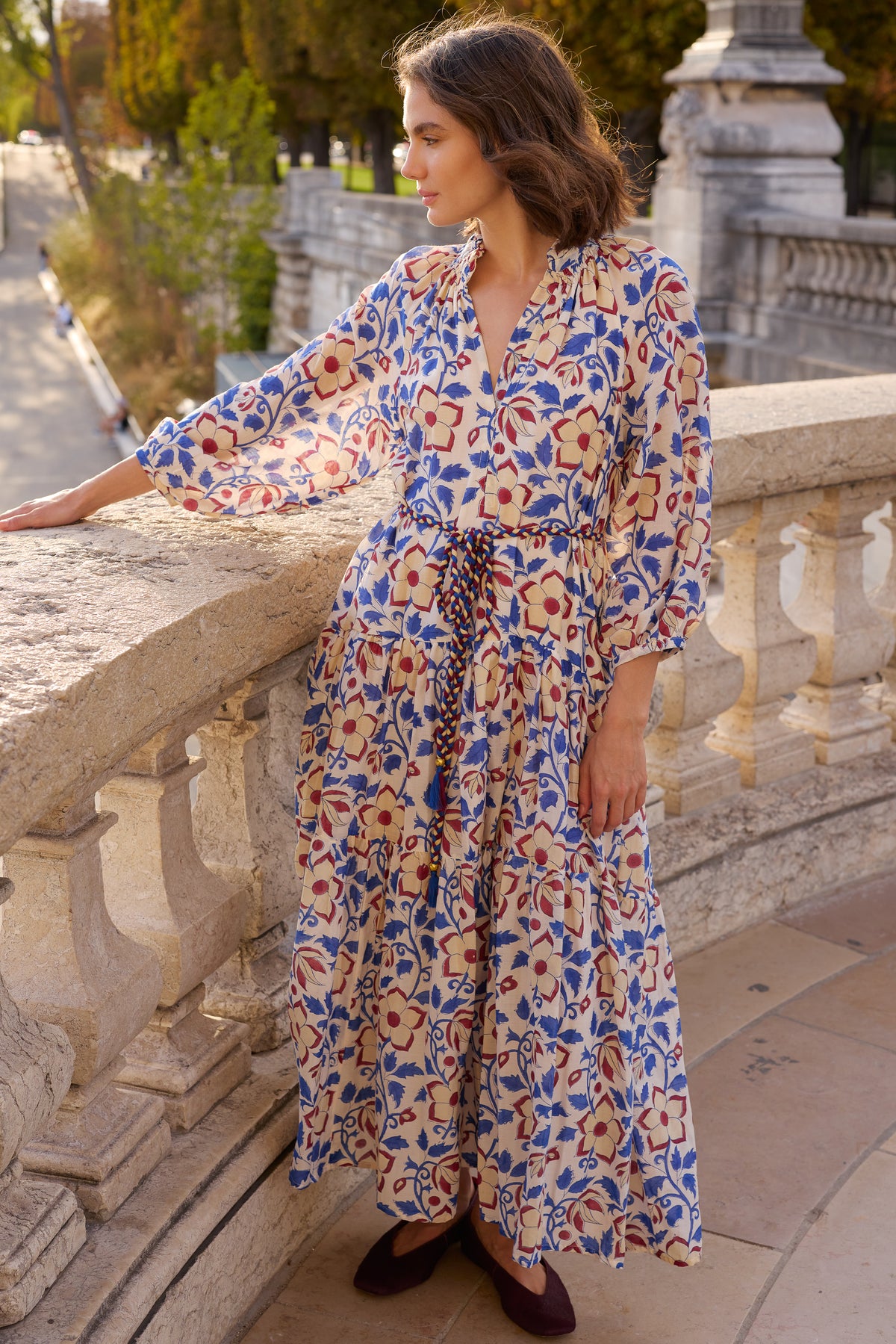 Cuff Sleeve Tie Waist Maxi- Kildare Blue
