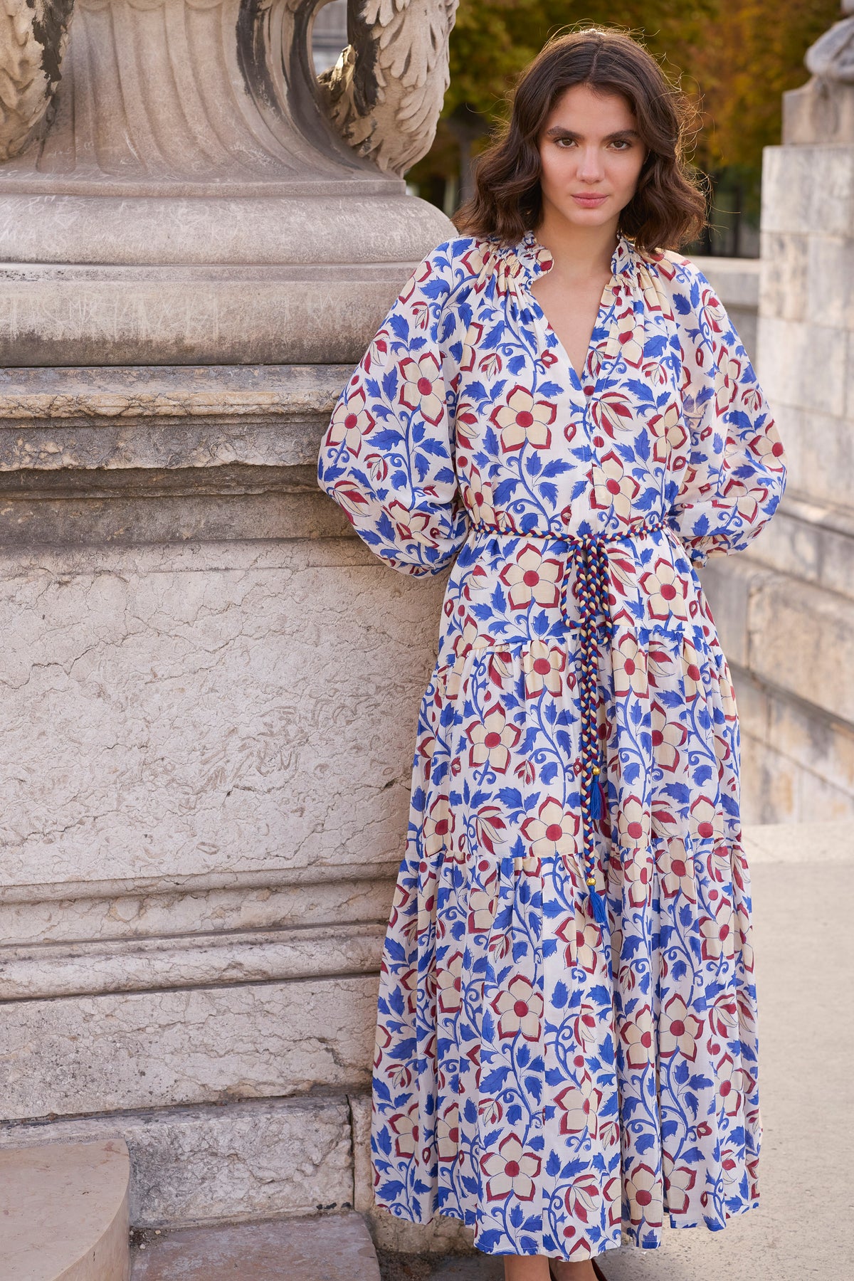Cuff Sleeve Tie Waist Maxi- Kildare Blue