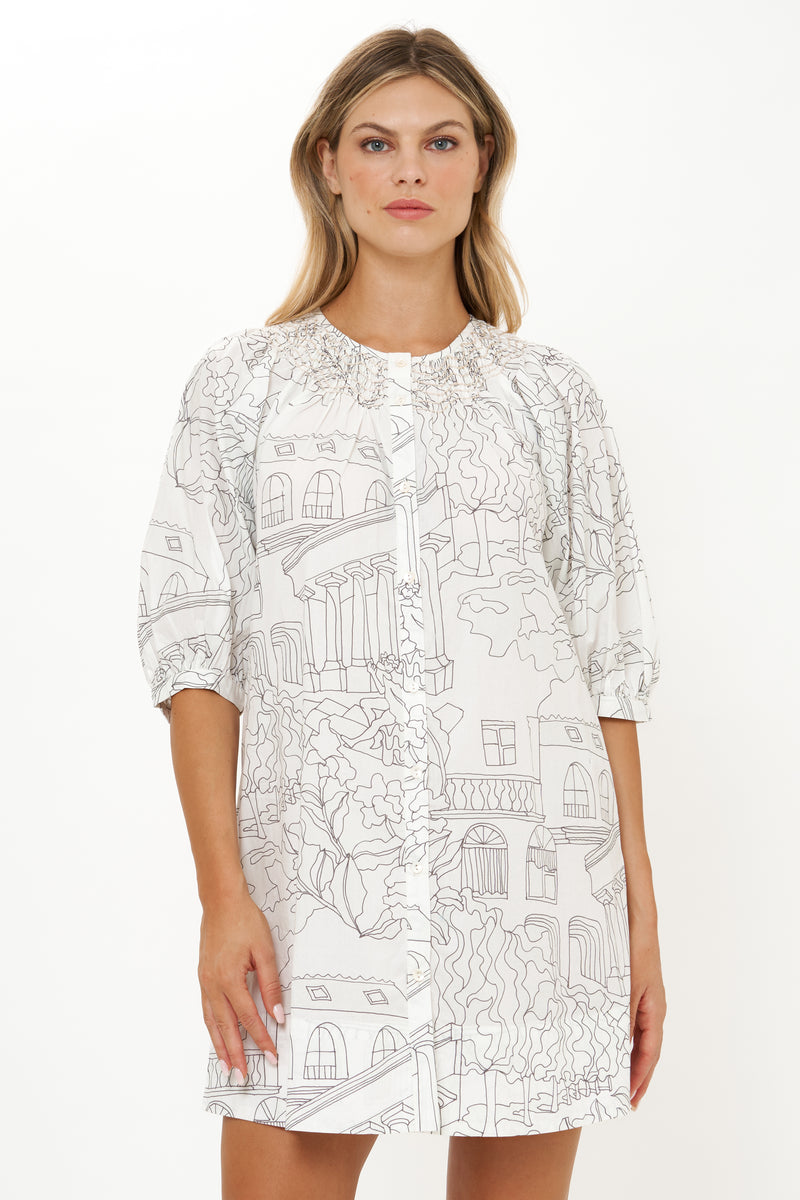 Embroidered Button Mini- Roma White