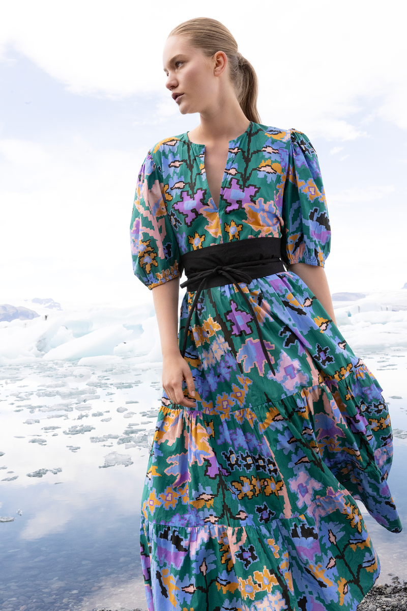 Puff Sleeve Maxi- Bukhara Green