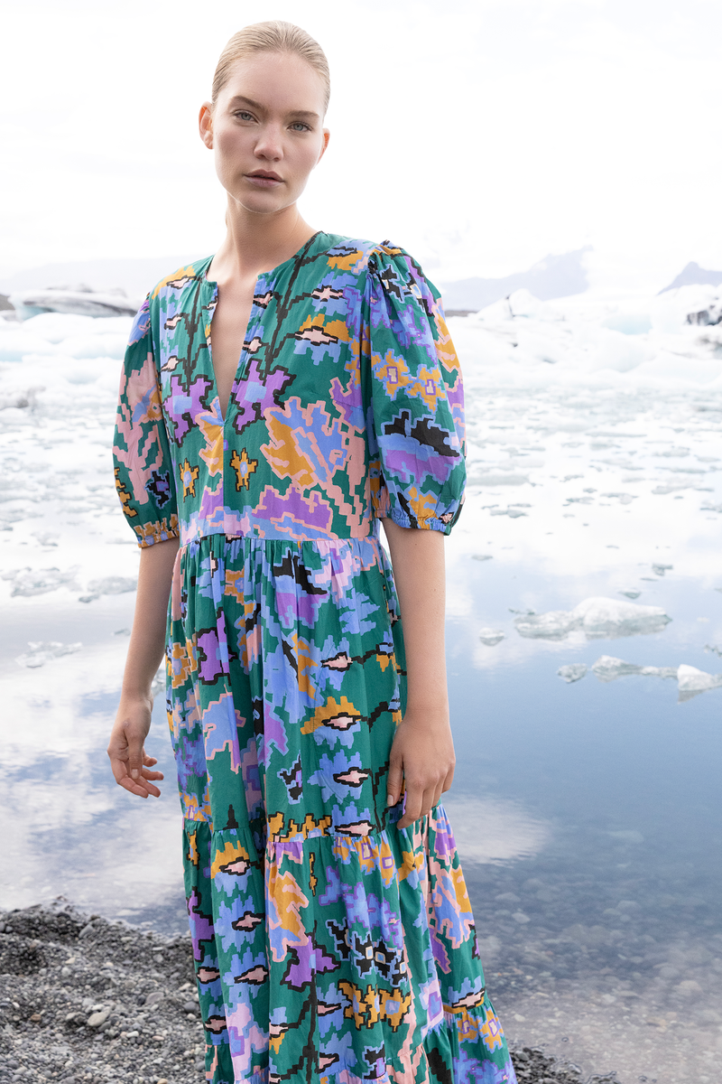Puff Sleeve Maxi- Bukhara Green