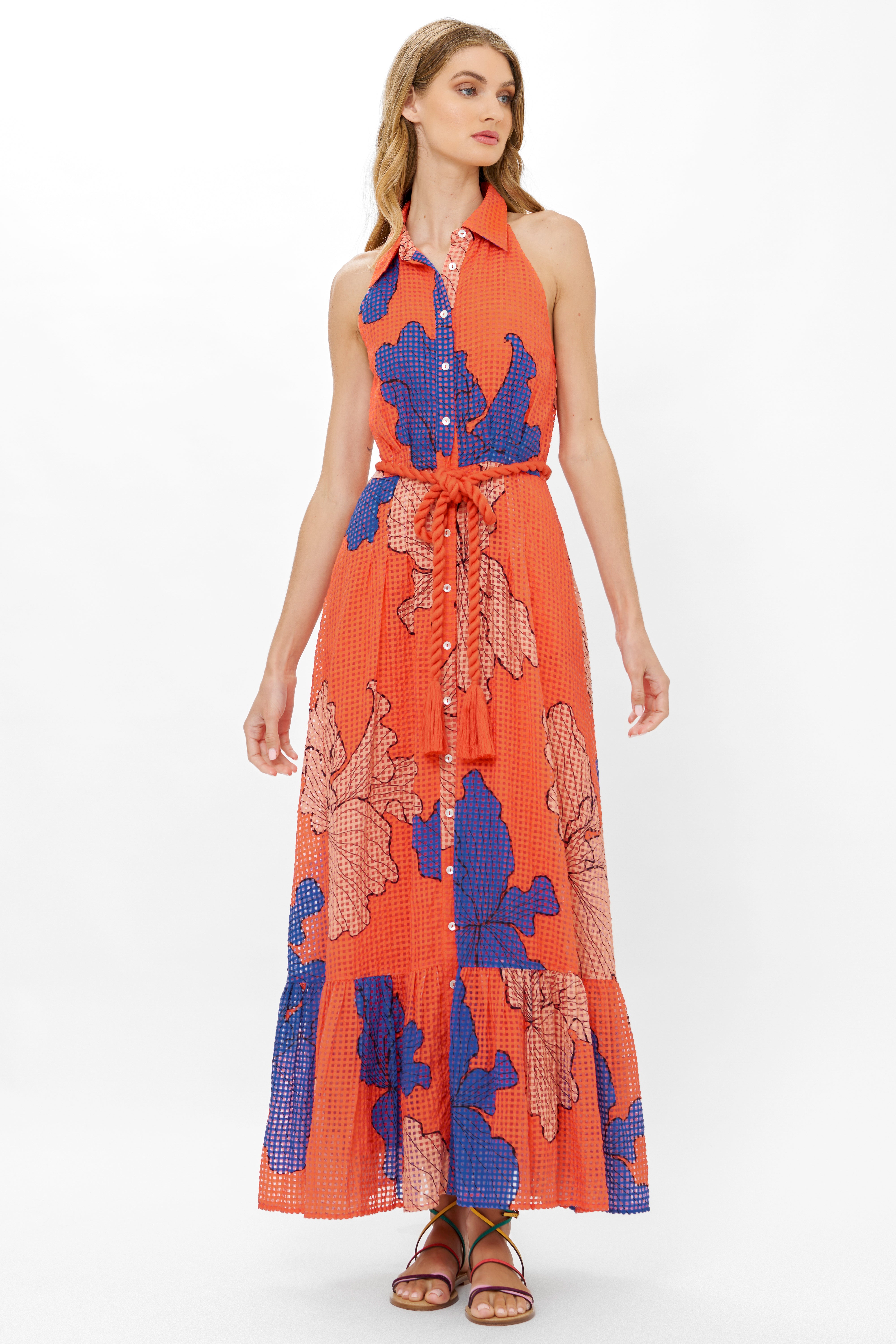 Sleeveless Shirt Dress Maxi- Bora Bora Red