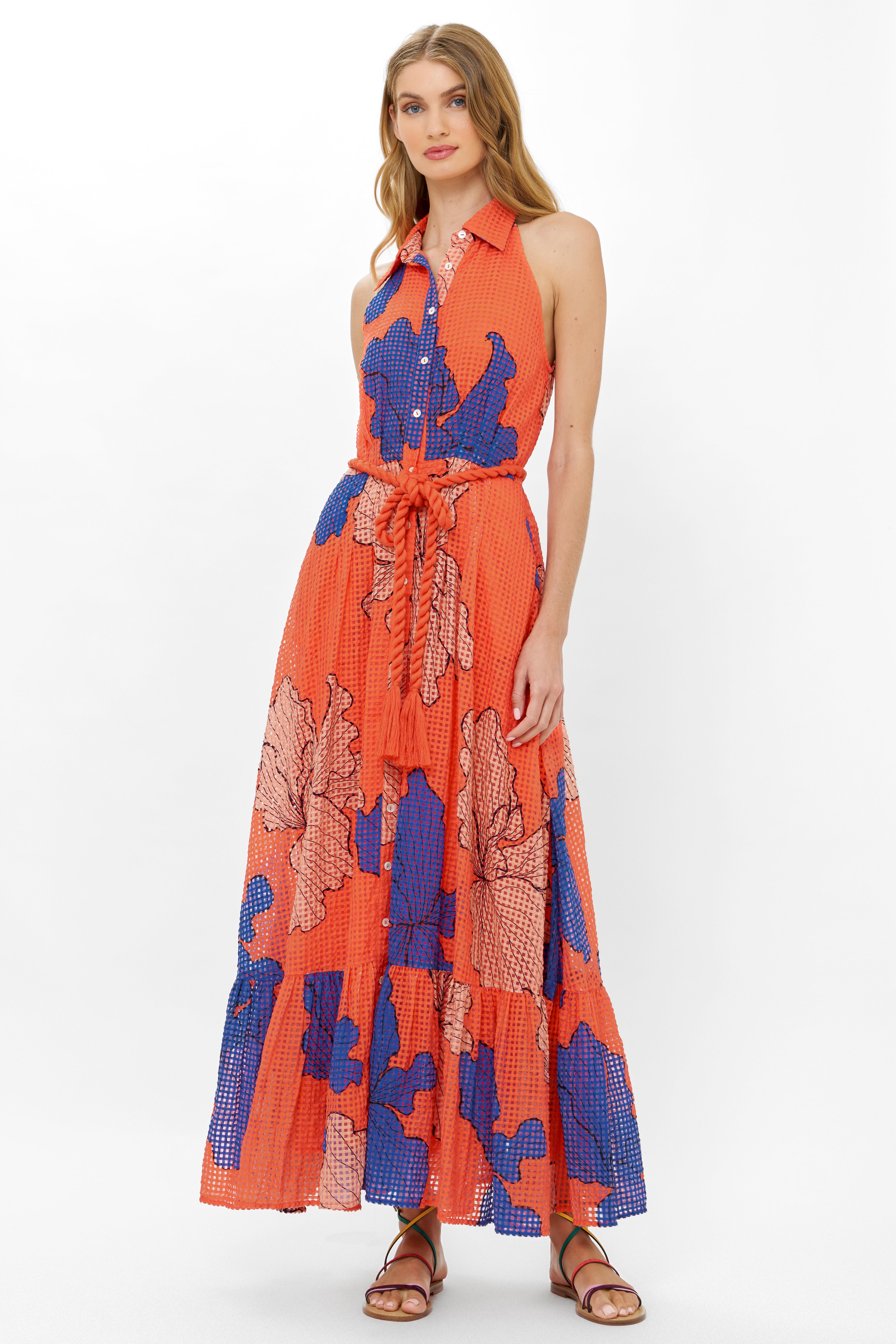 Sleeveless Shirt Dress Maxi- Bora Bora Red