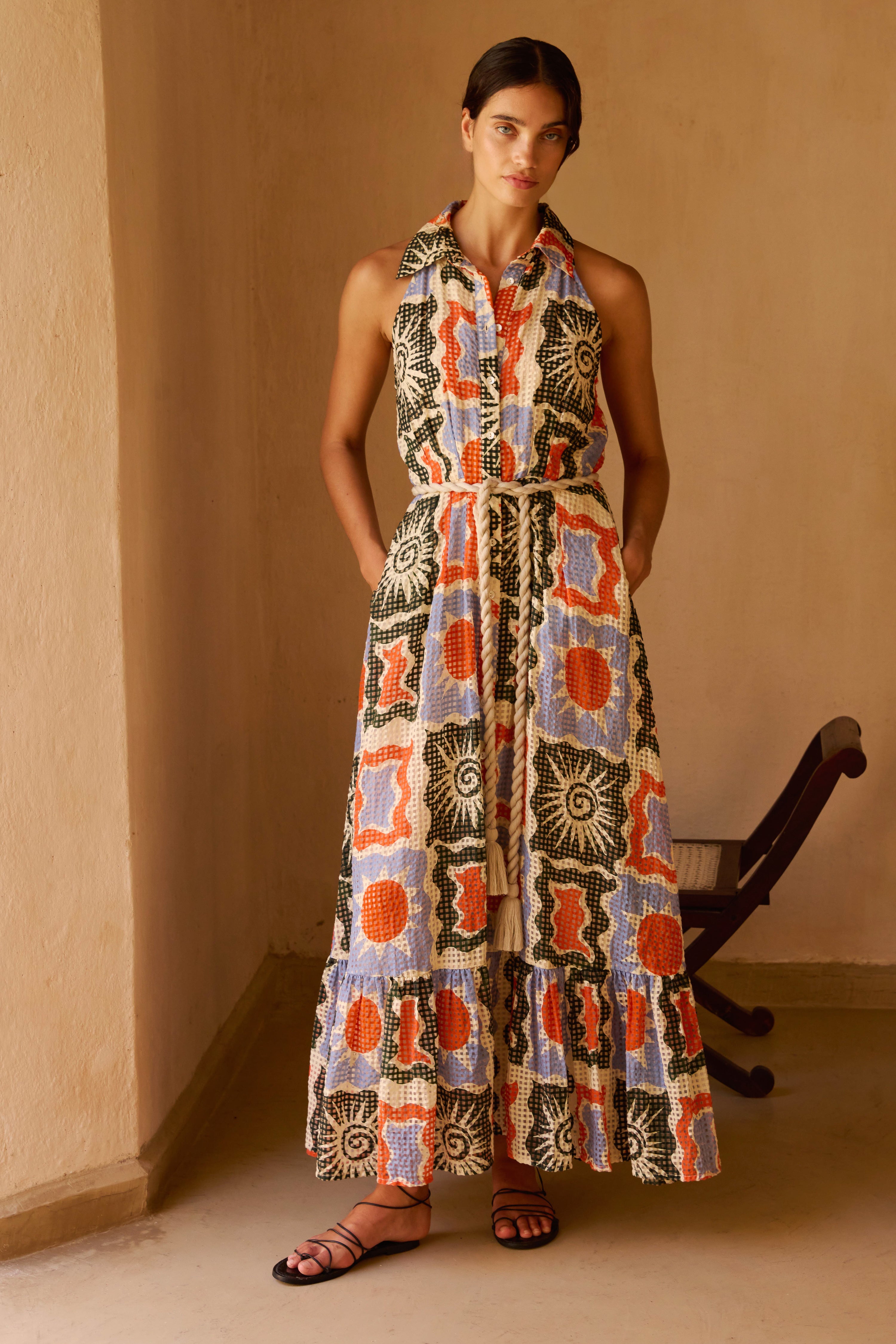 Sleeveless Shirt Dress Maxi- Helios Blue