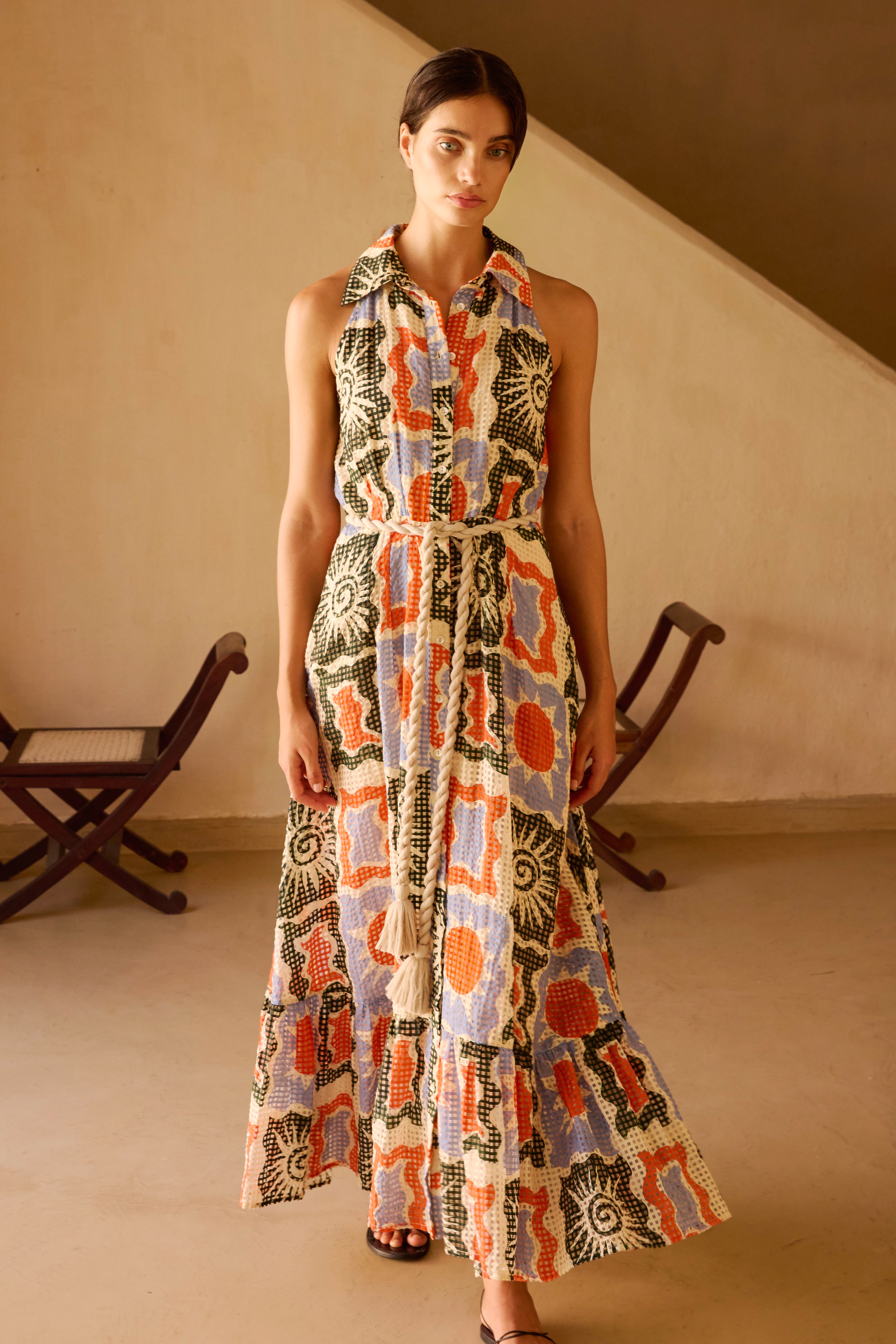 Sleeveless Shirt Dress Maxi- Helios Blue