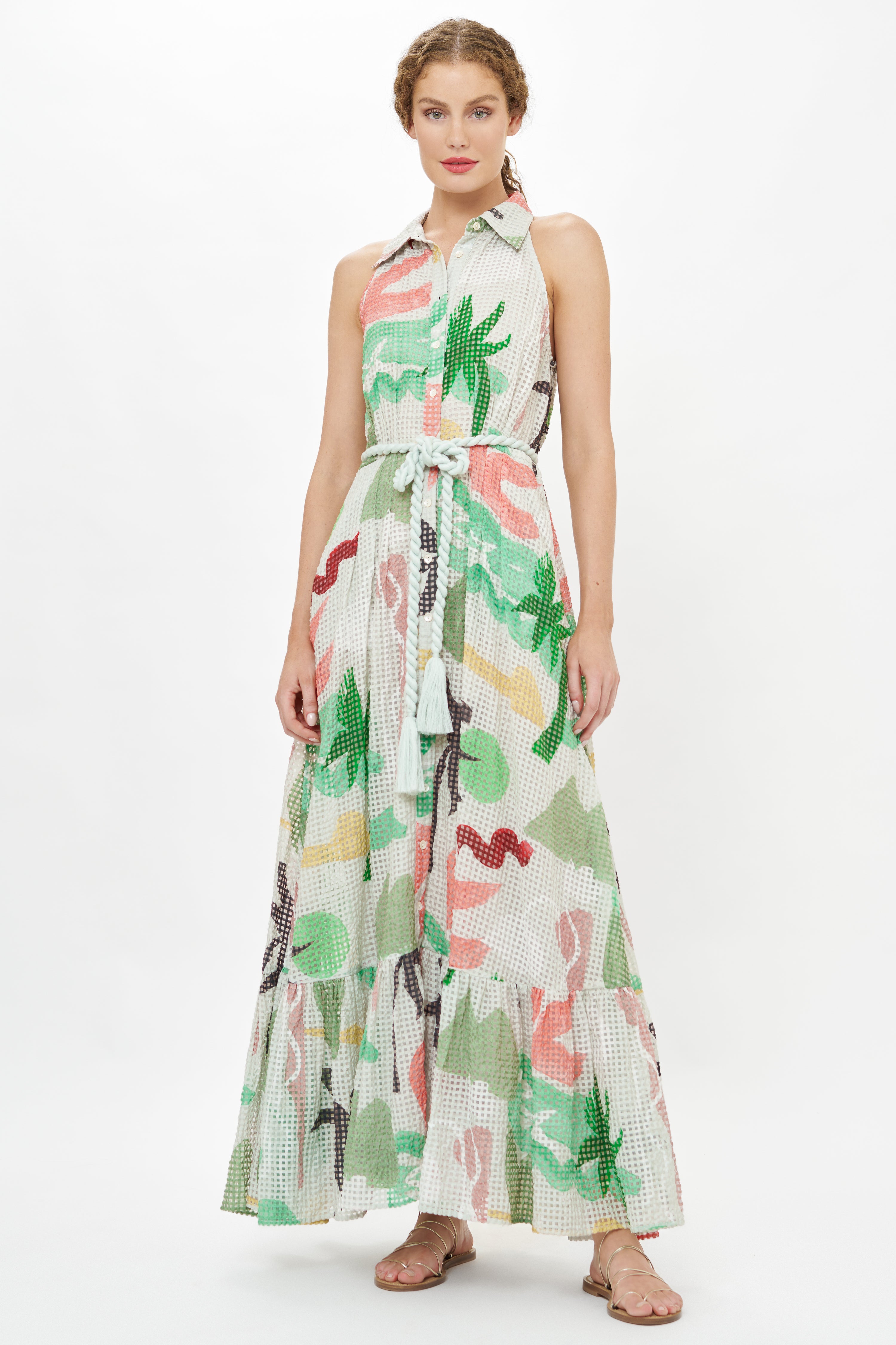 Sleeveless Shirt Dress Maxi- Paradiso Petal