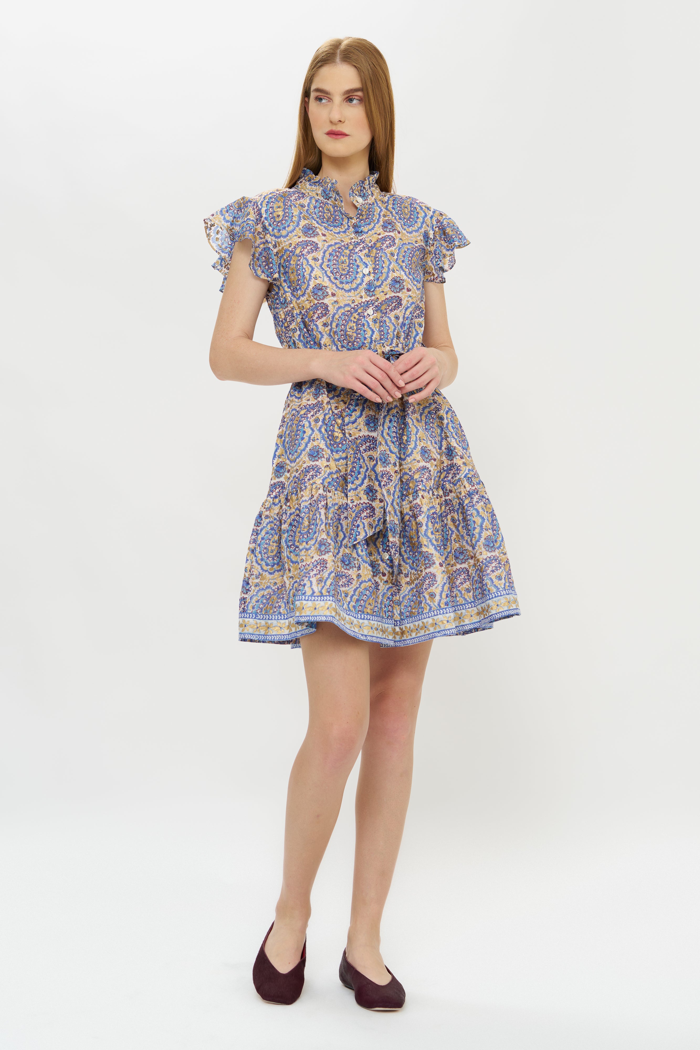 Ruffle Collar Button Mini- Izmir Blue