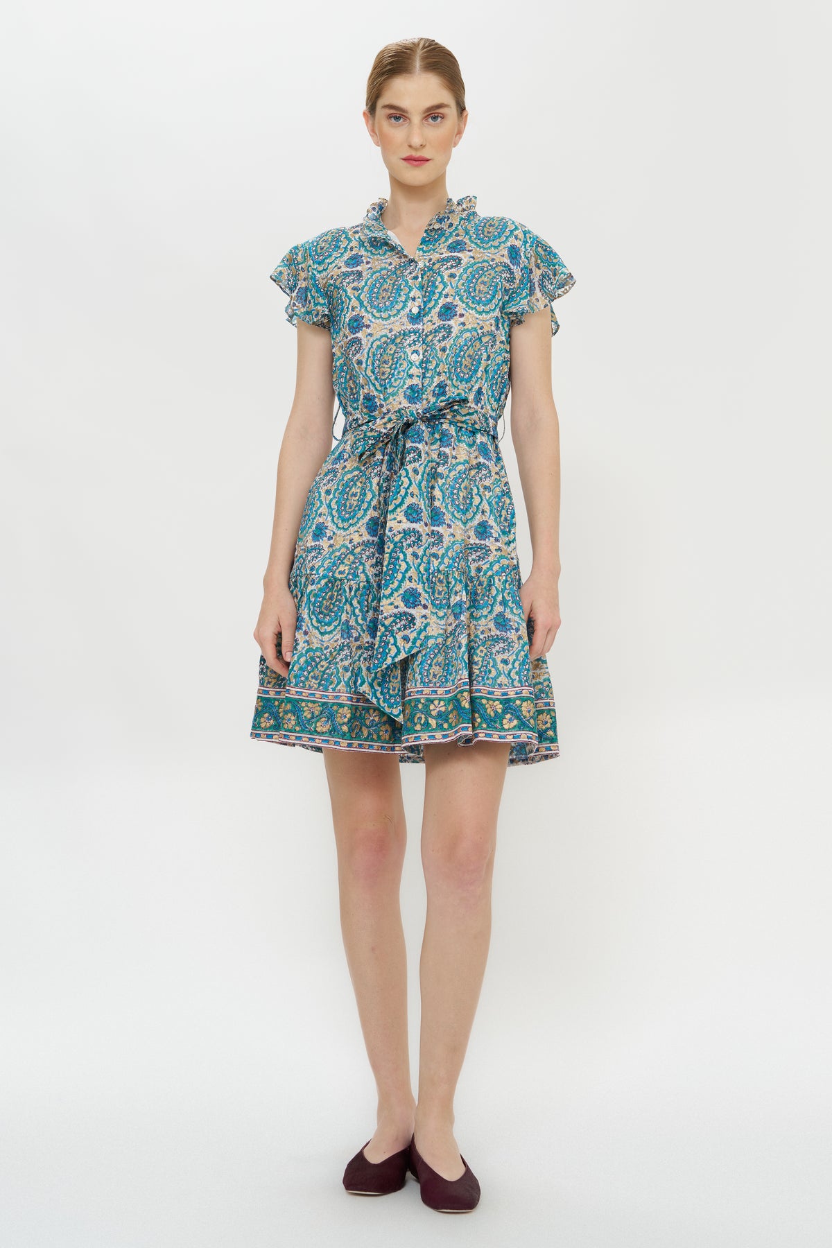 Ruffle Collar Button Mini- Izmir Teal