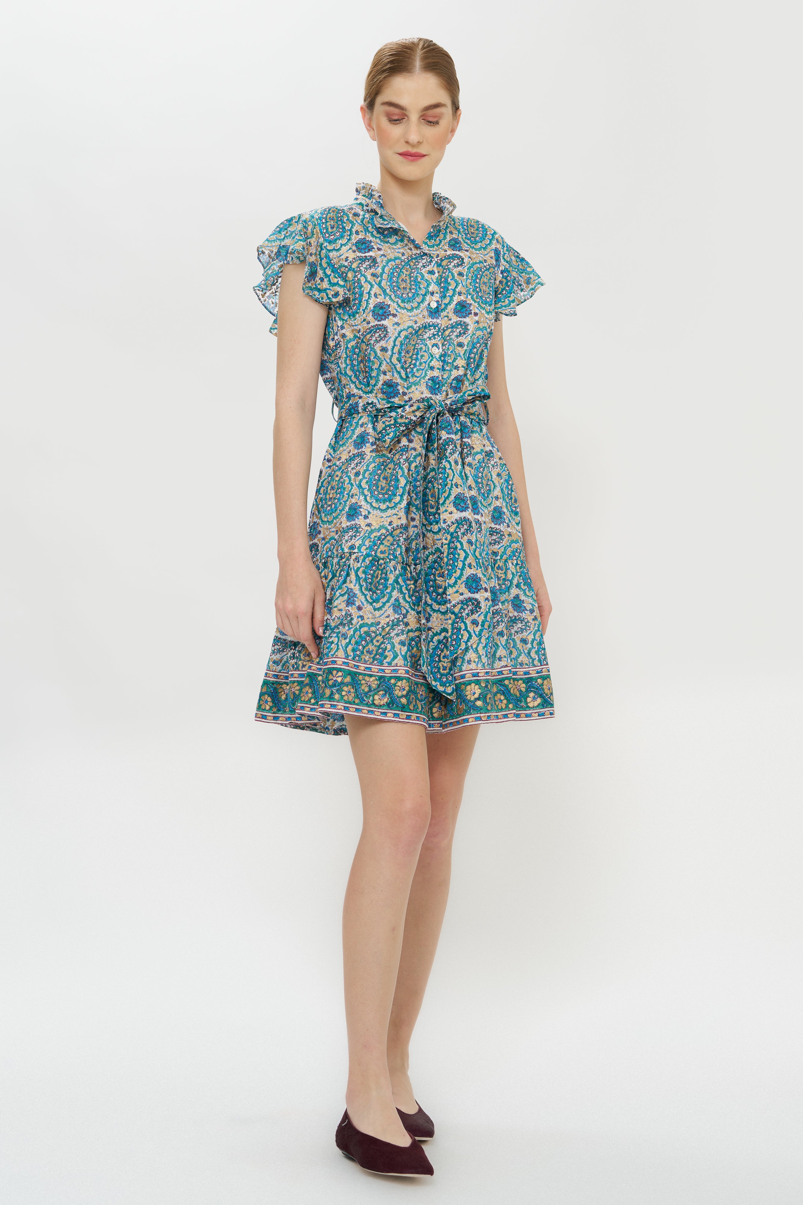 Ruffle Collar Button Mini- Izmir Teal