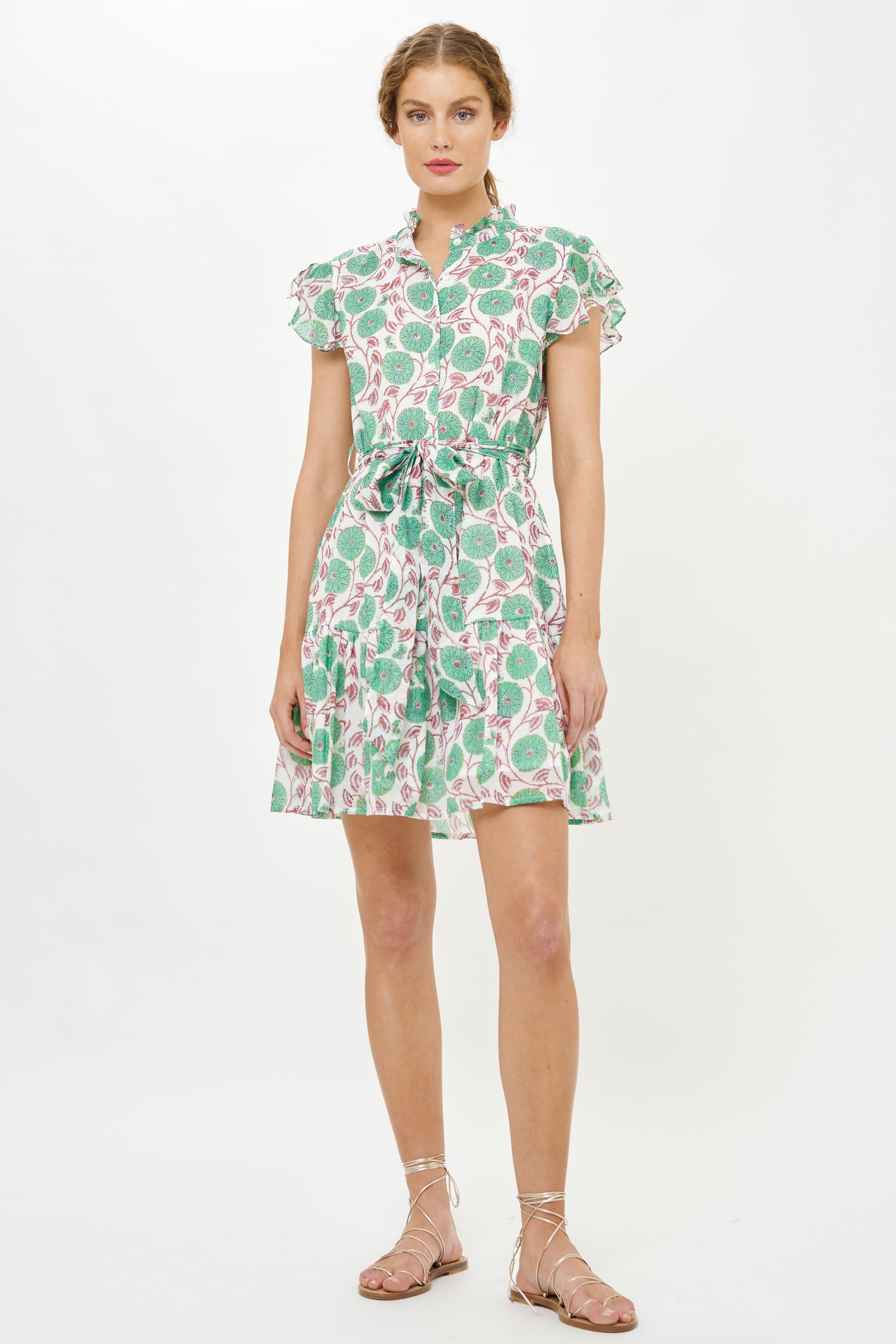 Ruffle Collar Button Mini- Monarch Green