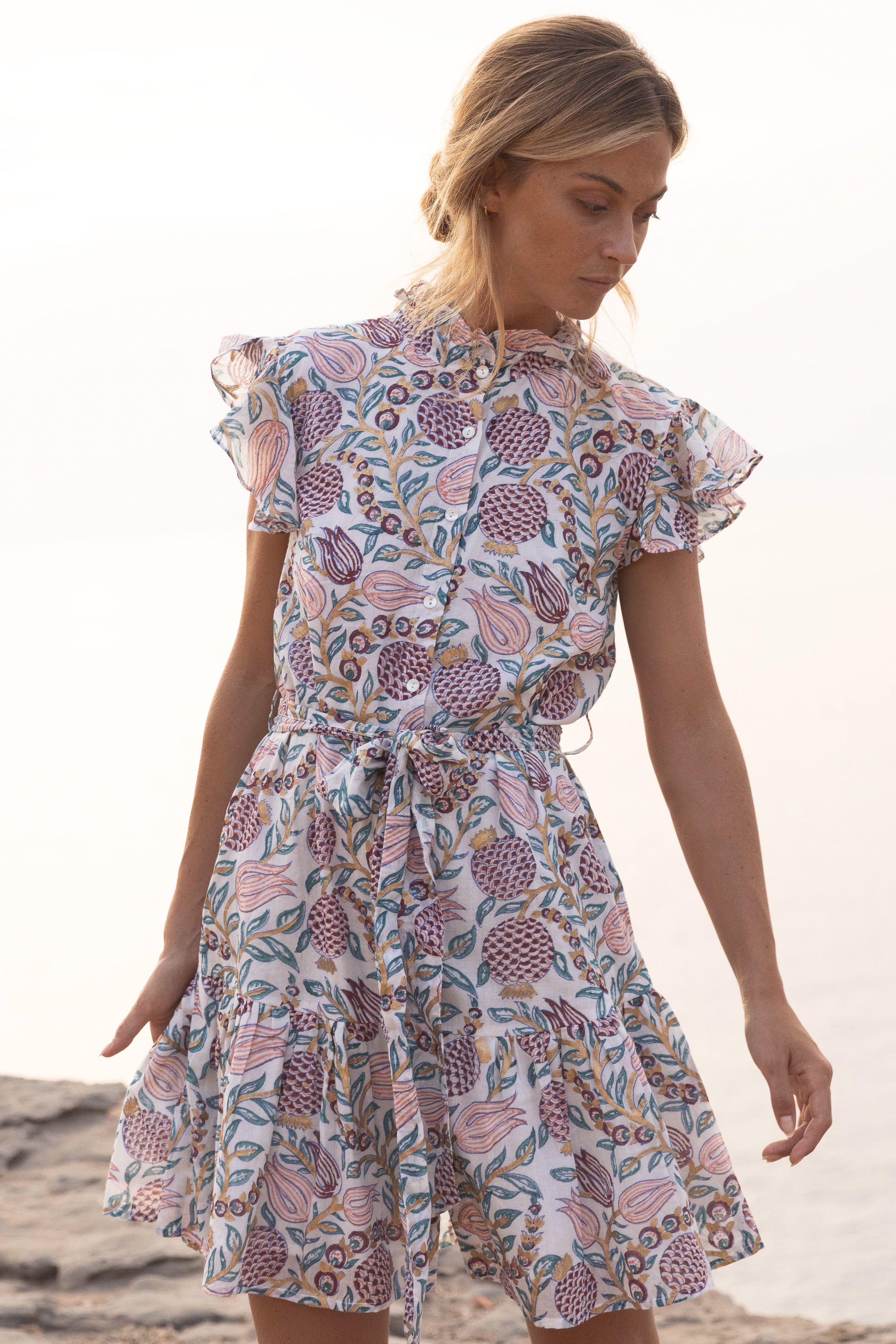 Ruffle Collar Button Mini- Tupi Teal