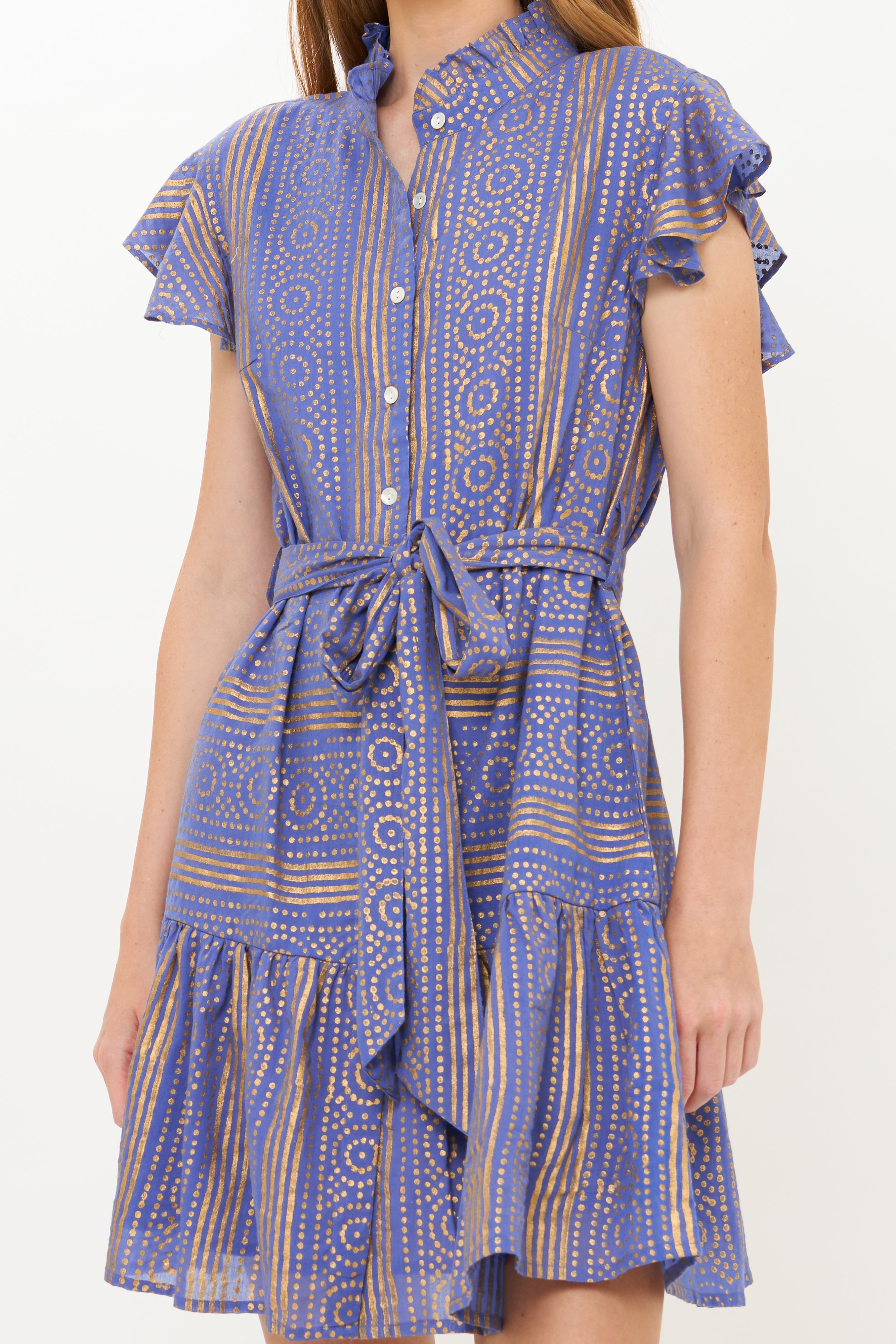 Ruffle Collar Button Mini- Helene Blue