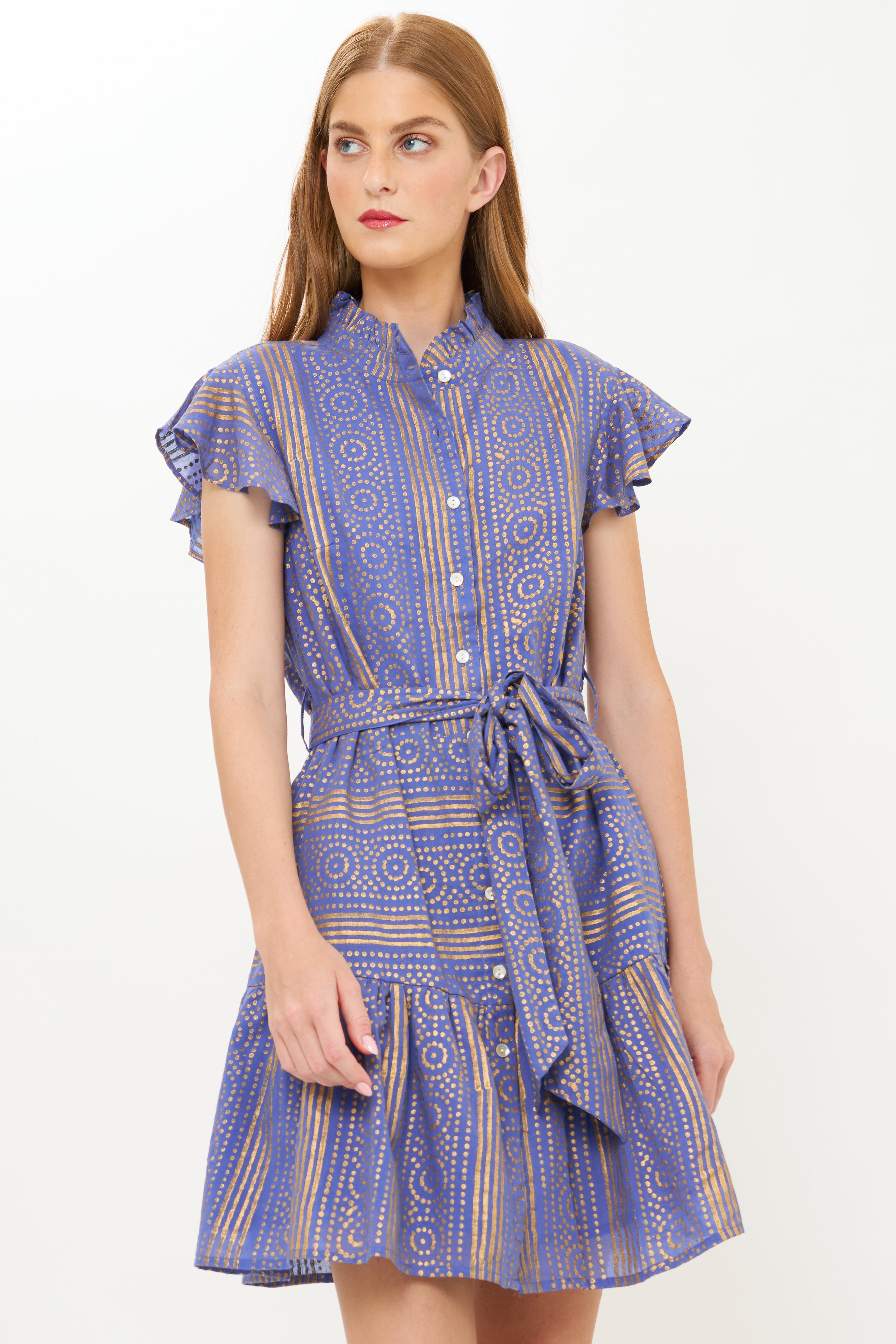Ruffle Collar Button Mini- Helene Blue