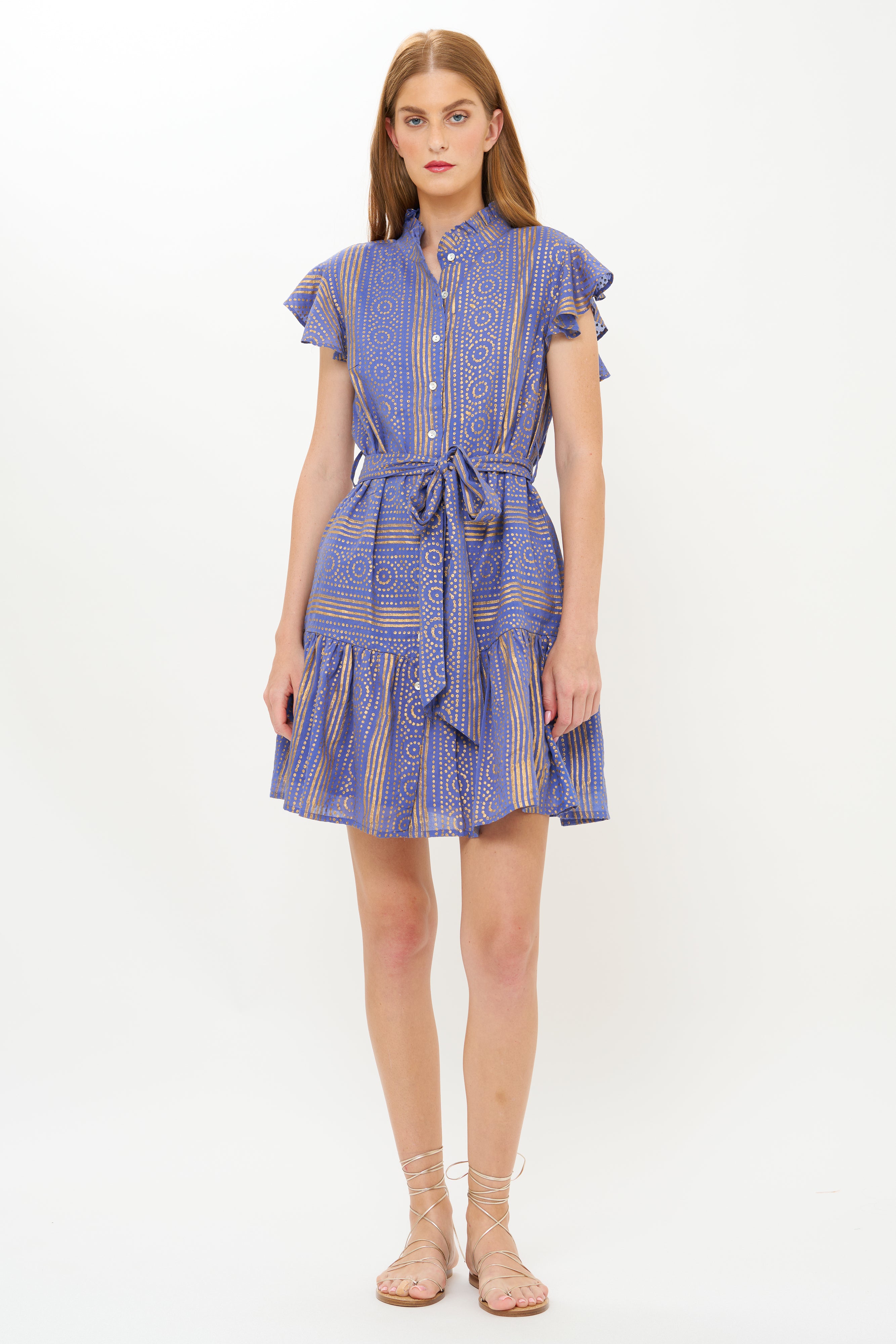 Ruffle Collar Button Mini- Helene Blue