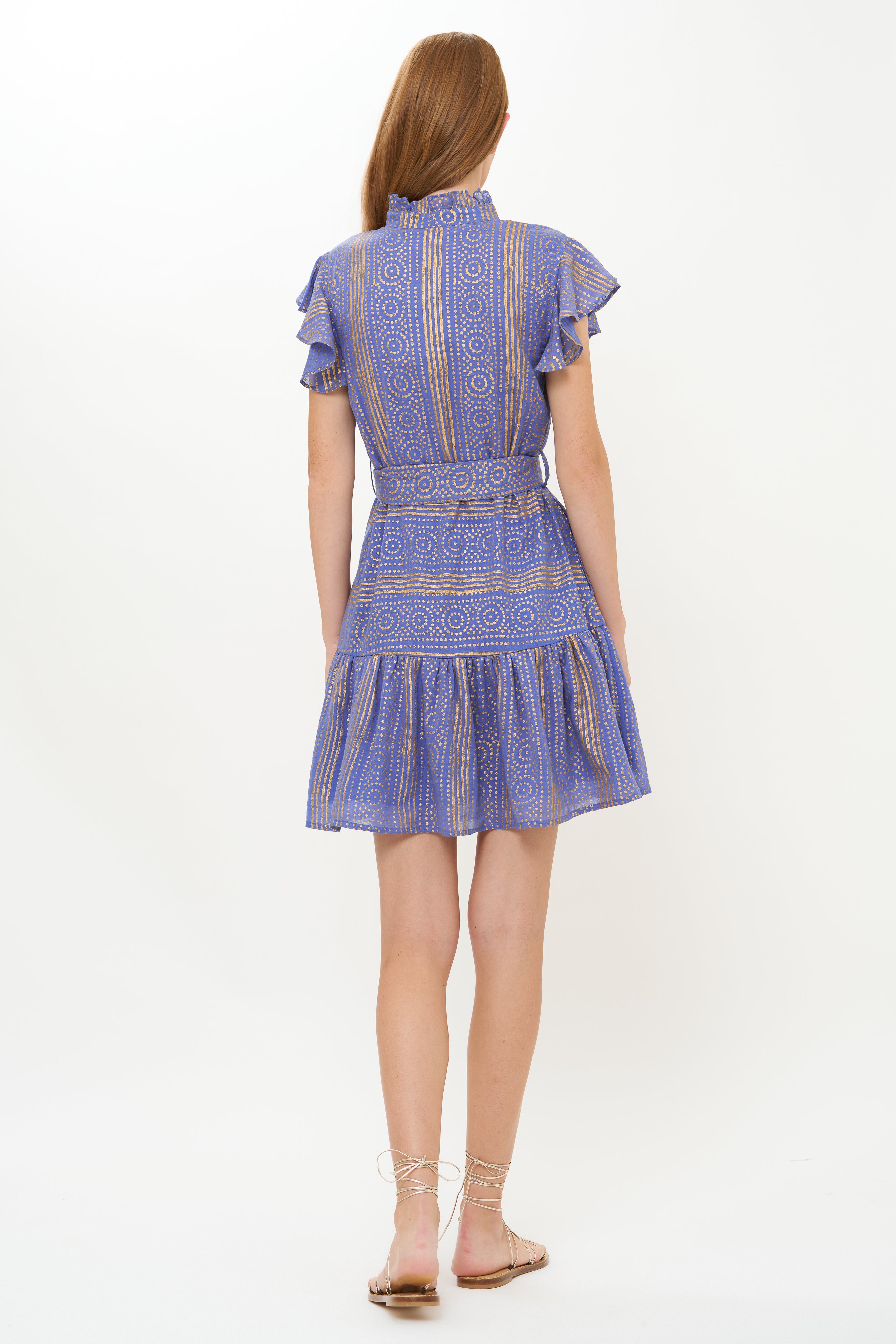 Ruffle Collar Button Mini- Helene Blue