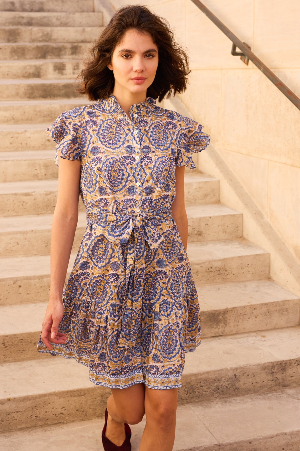 Ruffle Collar Button Mini- Izmir Blue