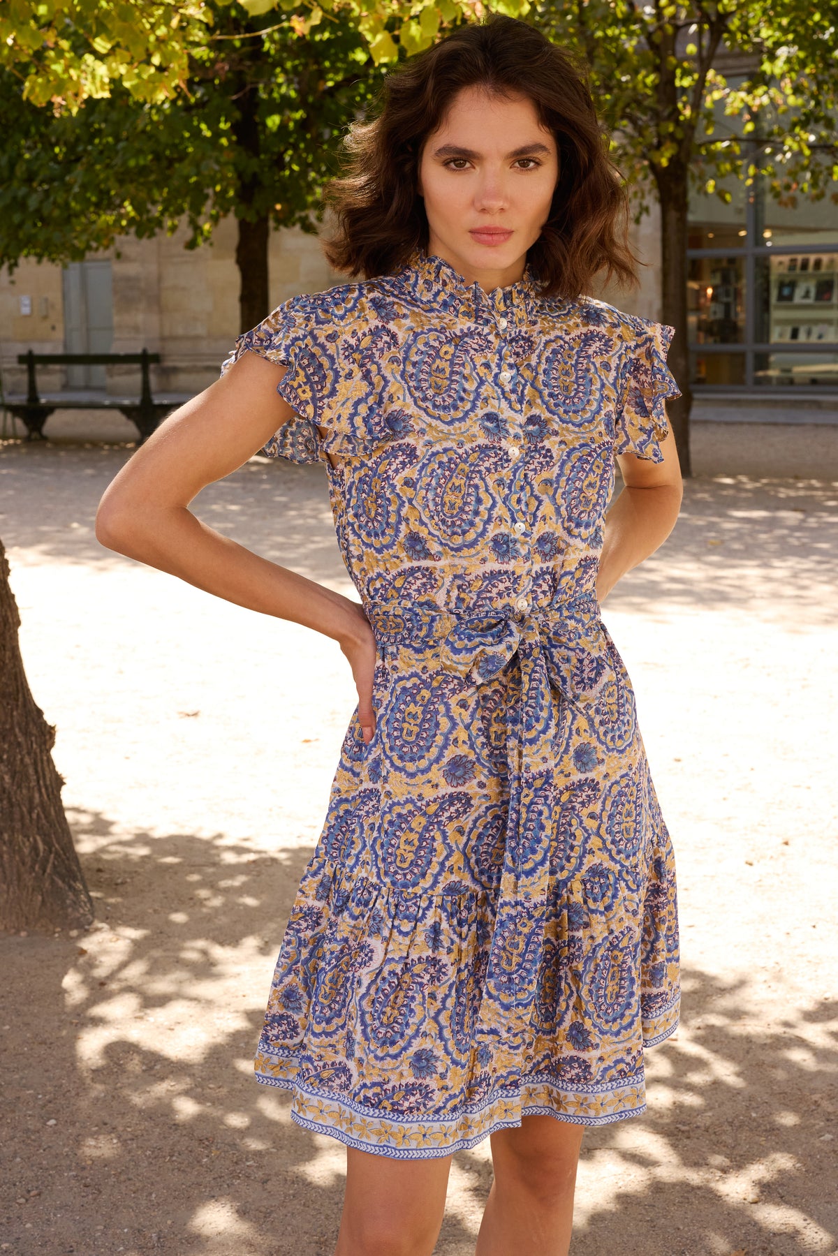 Ruffle Collar Button Mini- Izmir Blue