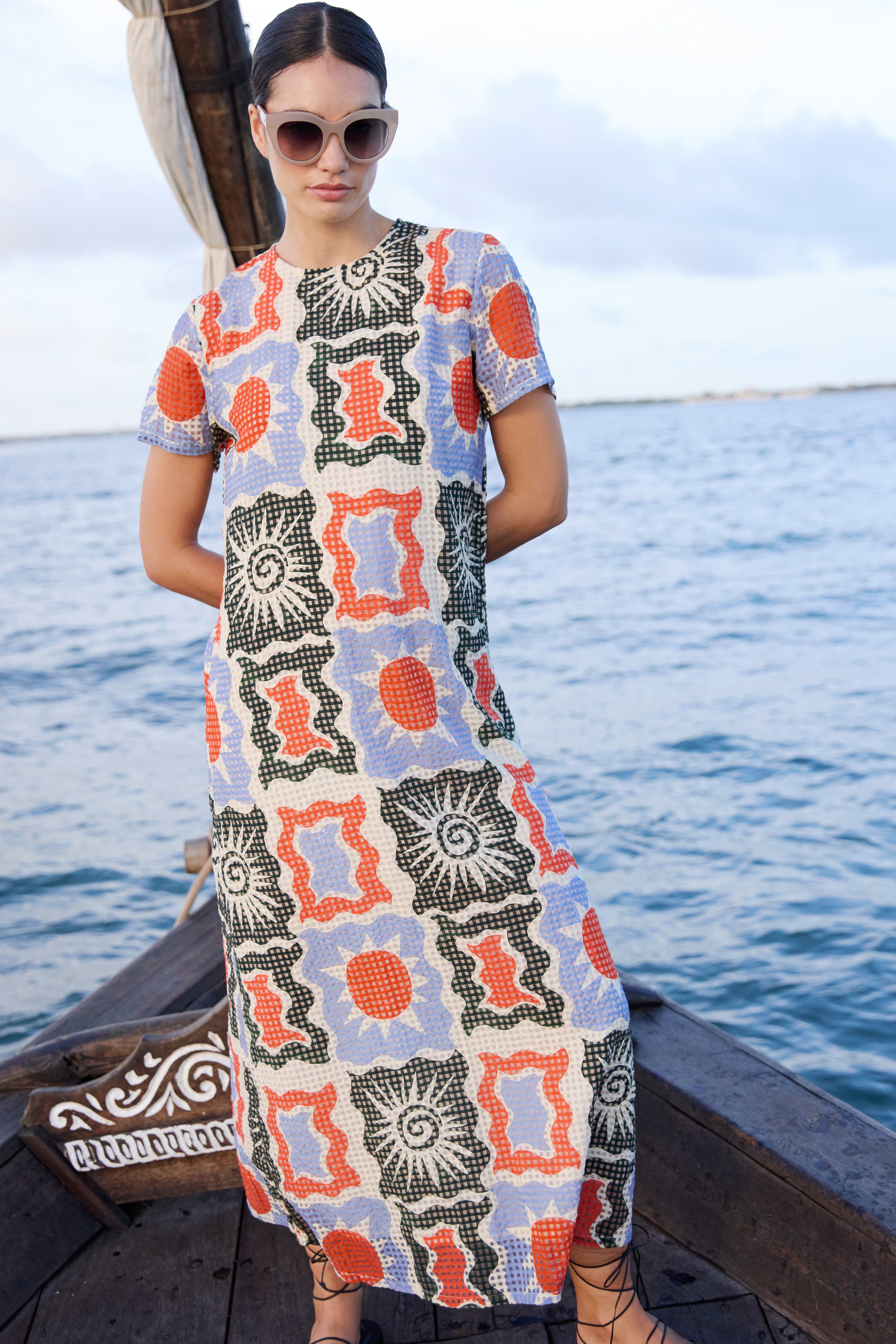 Short Sleeve Shift Maxi- Helios Blue