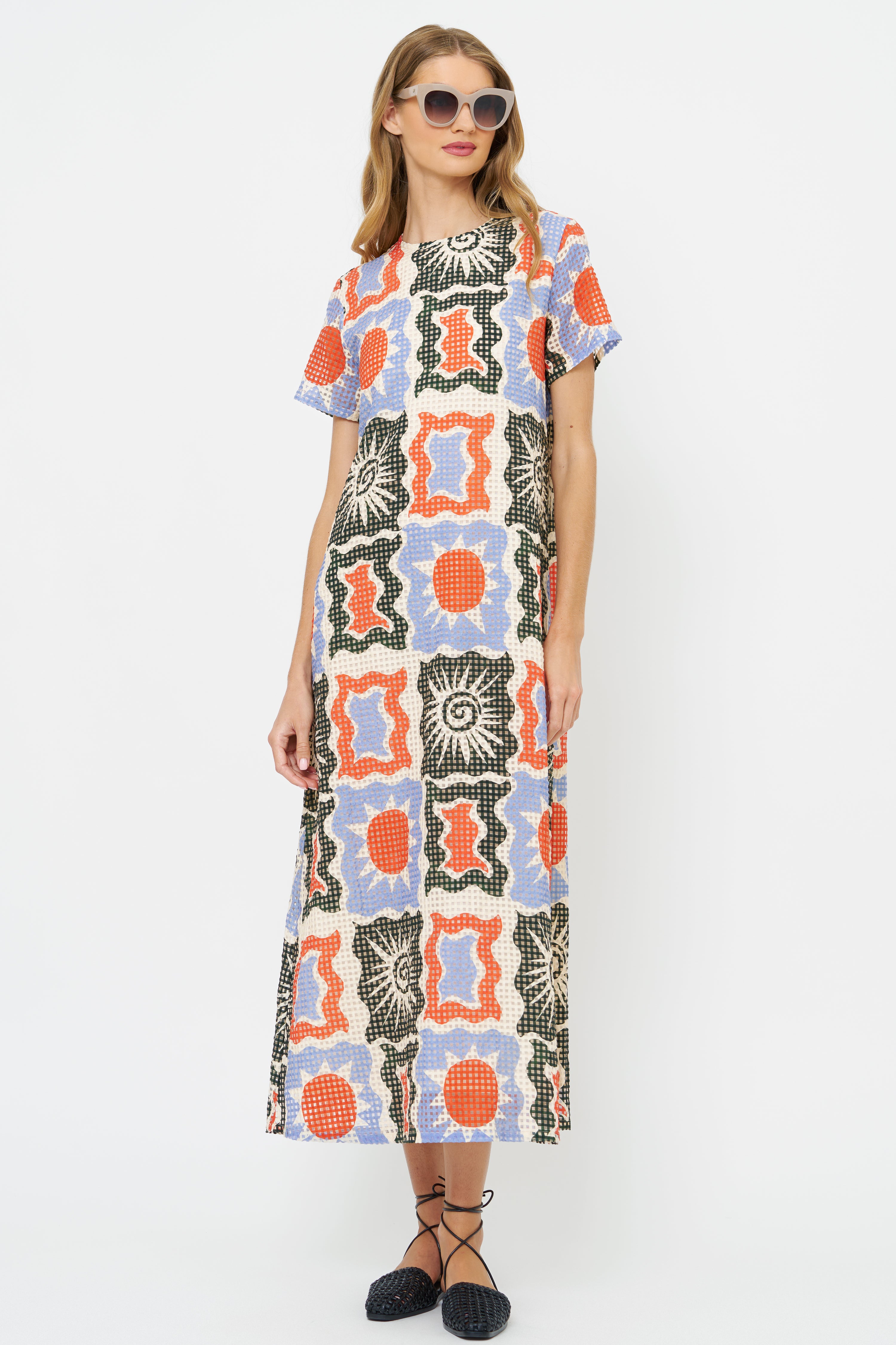 Short Sleeve Shift Maxi- Helios Blue