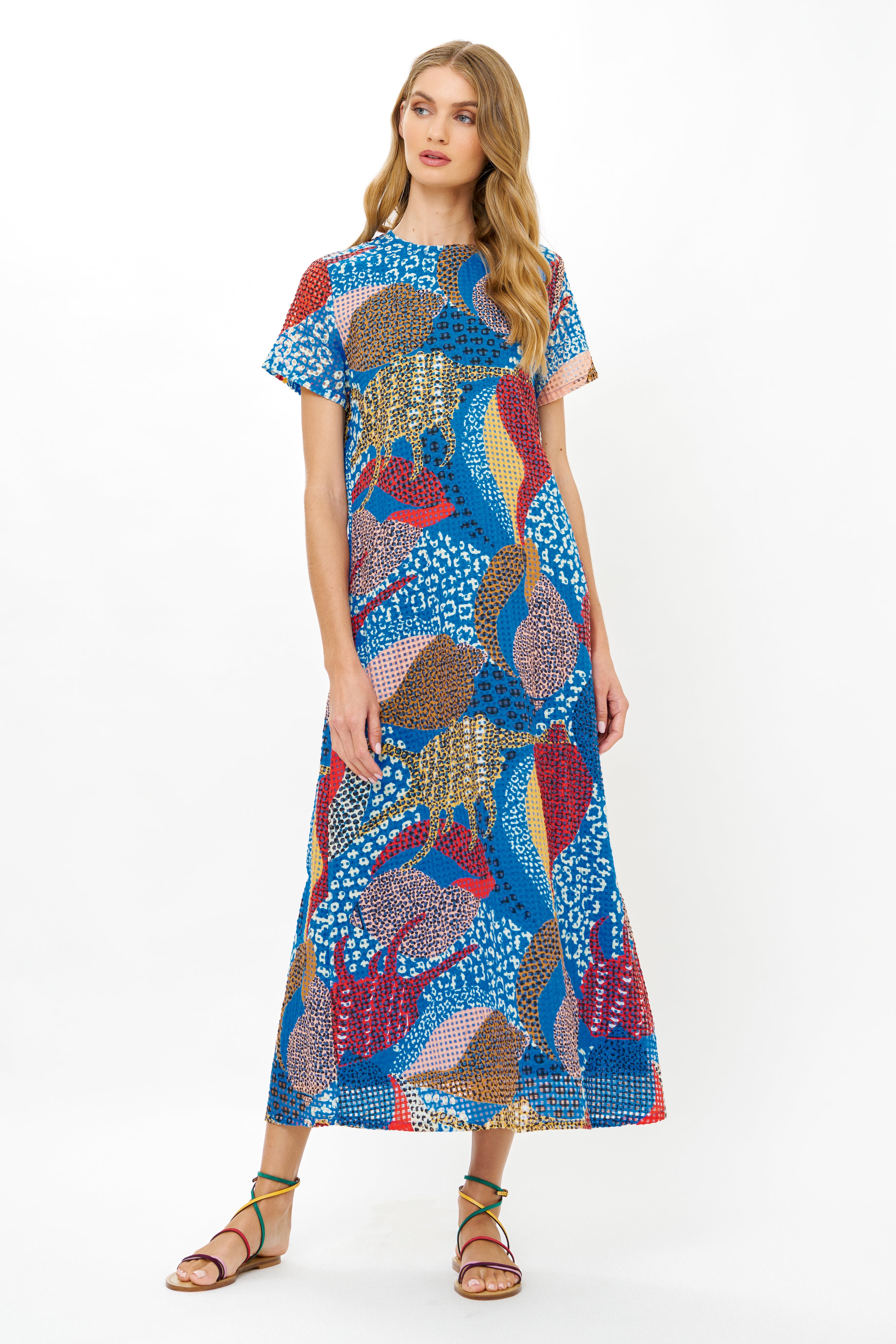 Short Sleeve Shift Maxi- Nautilus Blue
