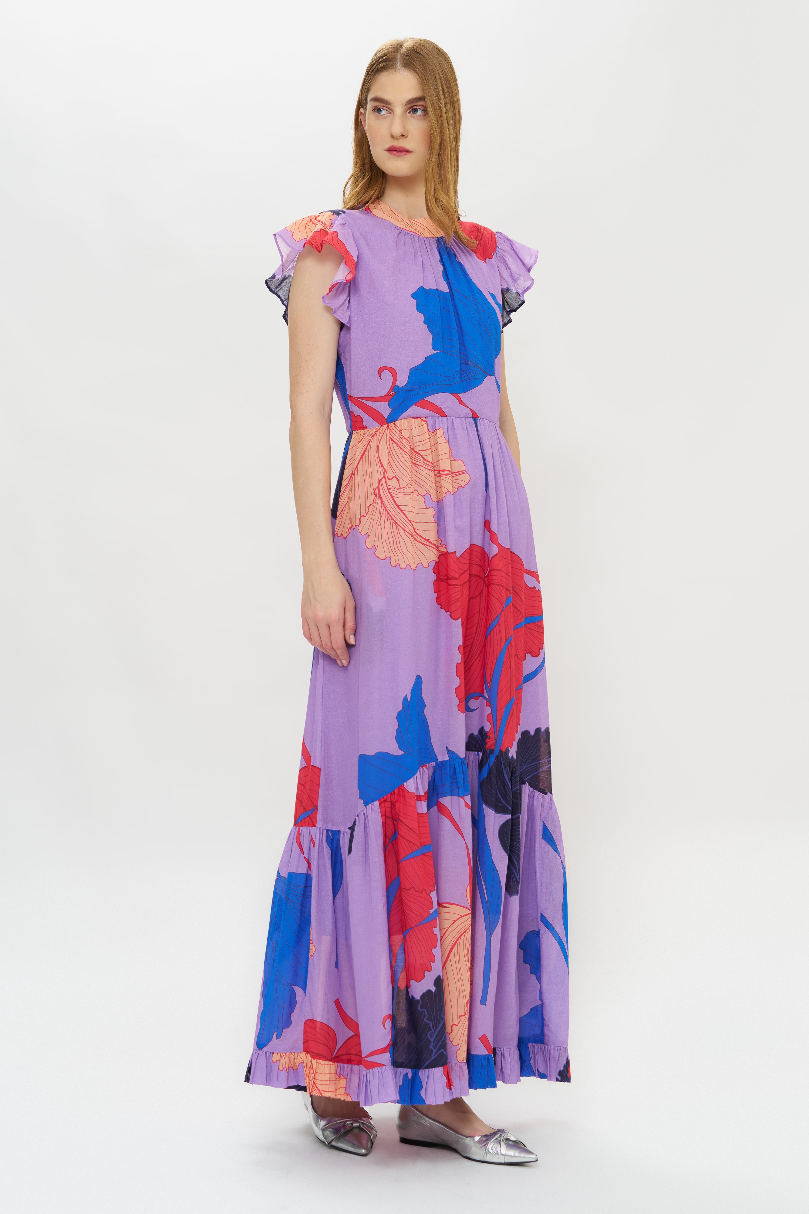 Mock Neck Flutter Maxi- Hague Lavender