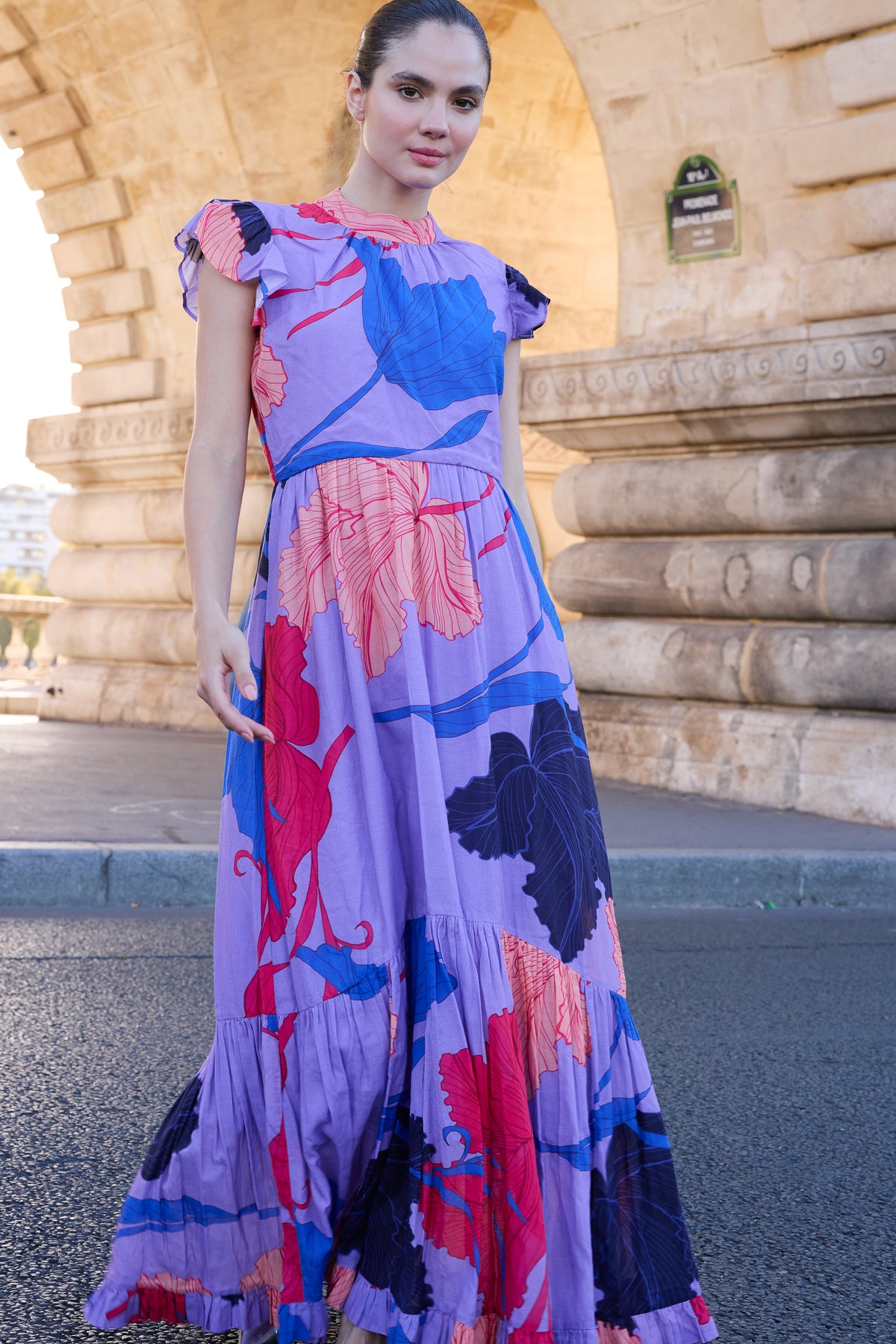 Mock Neck Flutter Maxi- Hague Lavender