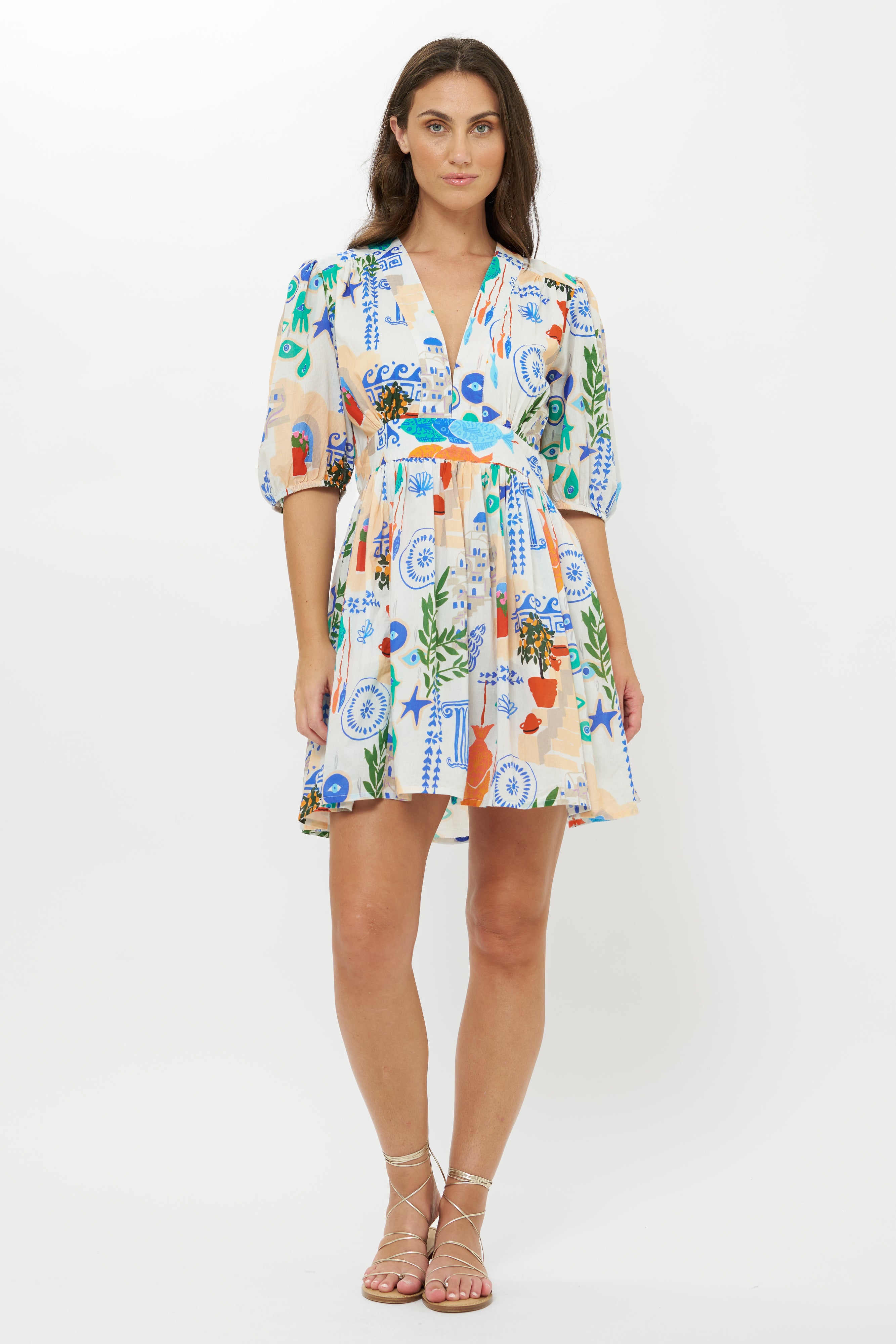 V-Neck Puff Mini- Corfu Blue