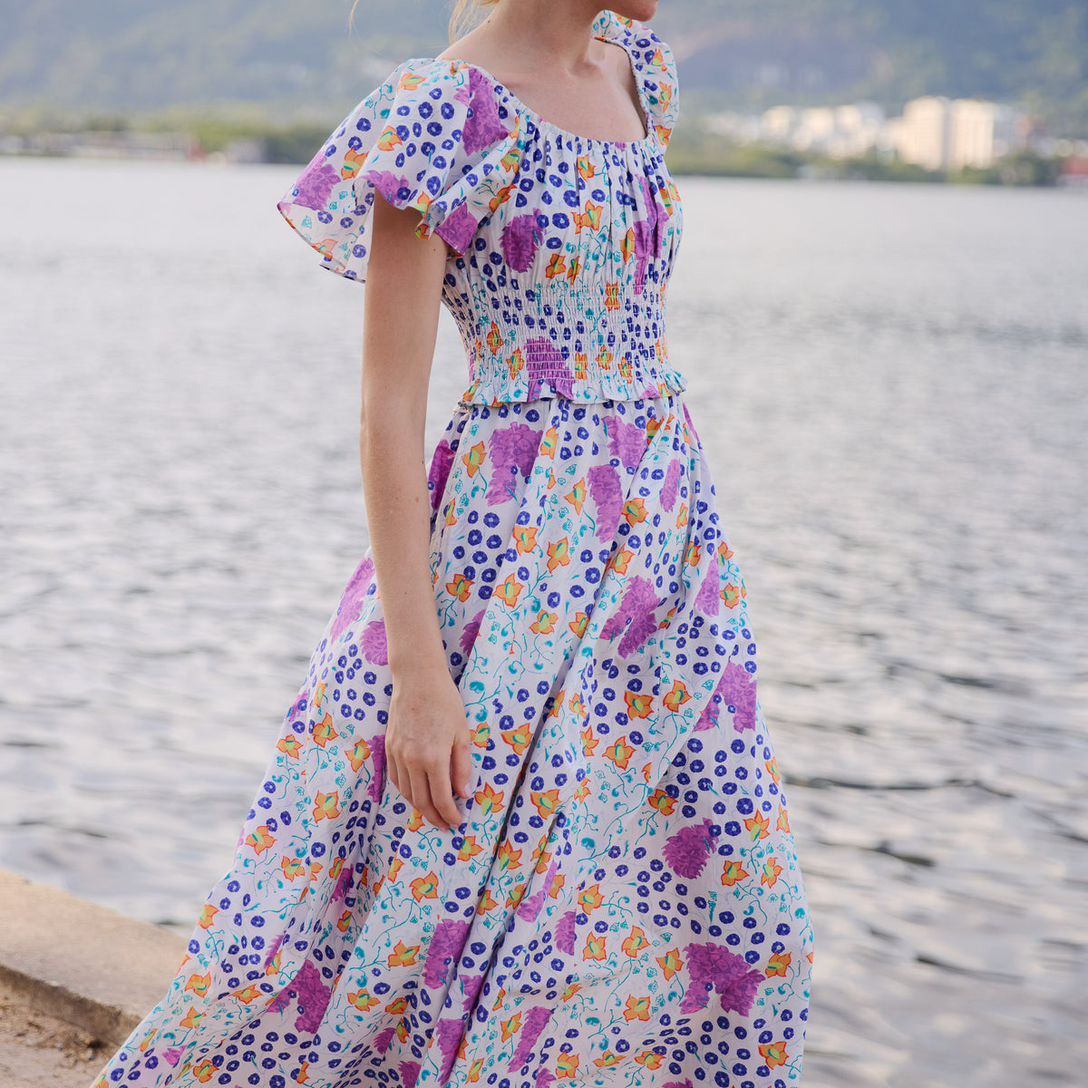oliphant design dresses Flutter Sleeve Tiered Maxi Floral Dress, Fleur Lilac, Medium Lavender dress Selianne Women's Elegant Black making it easy to Size:XXS AUS