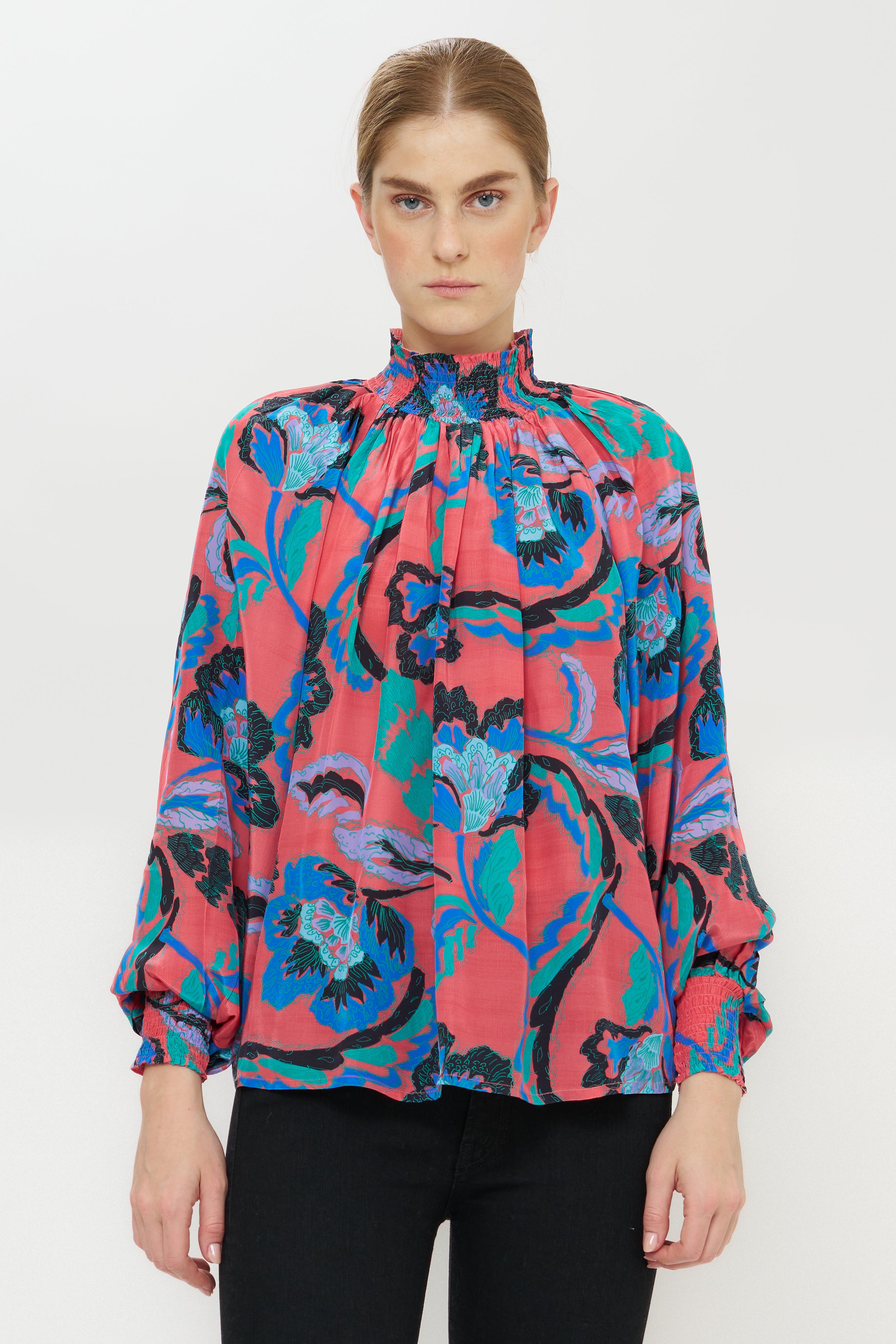 High Neck Blouse- Bergamo Cinnamon