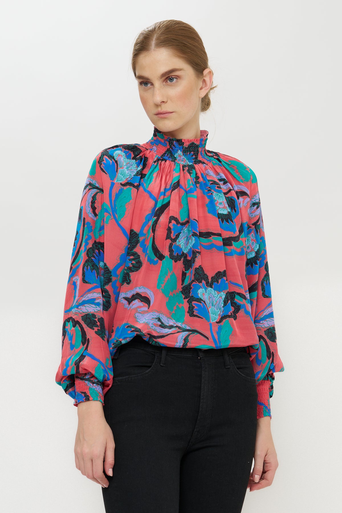 High Neck Blouse- Bergamo Cinnamon