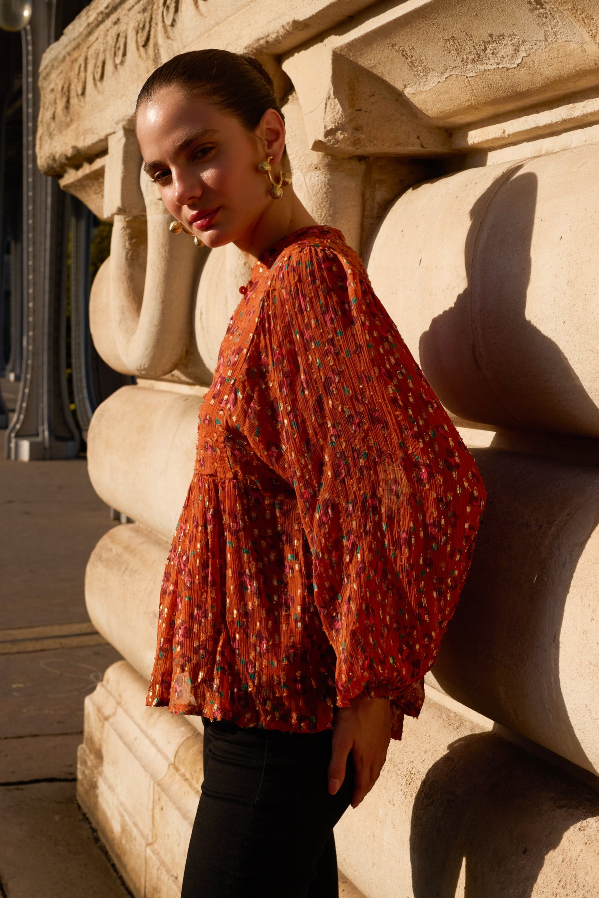 Mandarin Balloon Top- Leopard Toffee