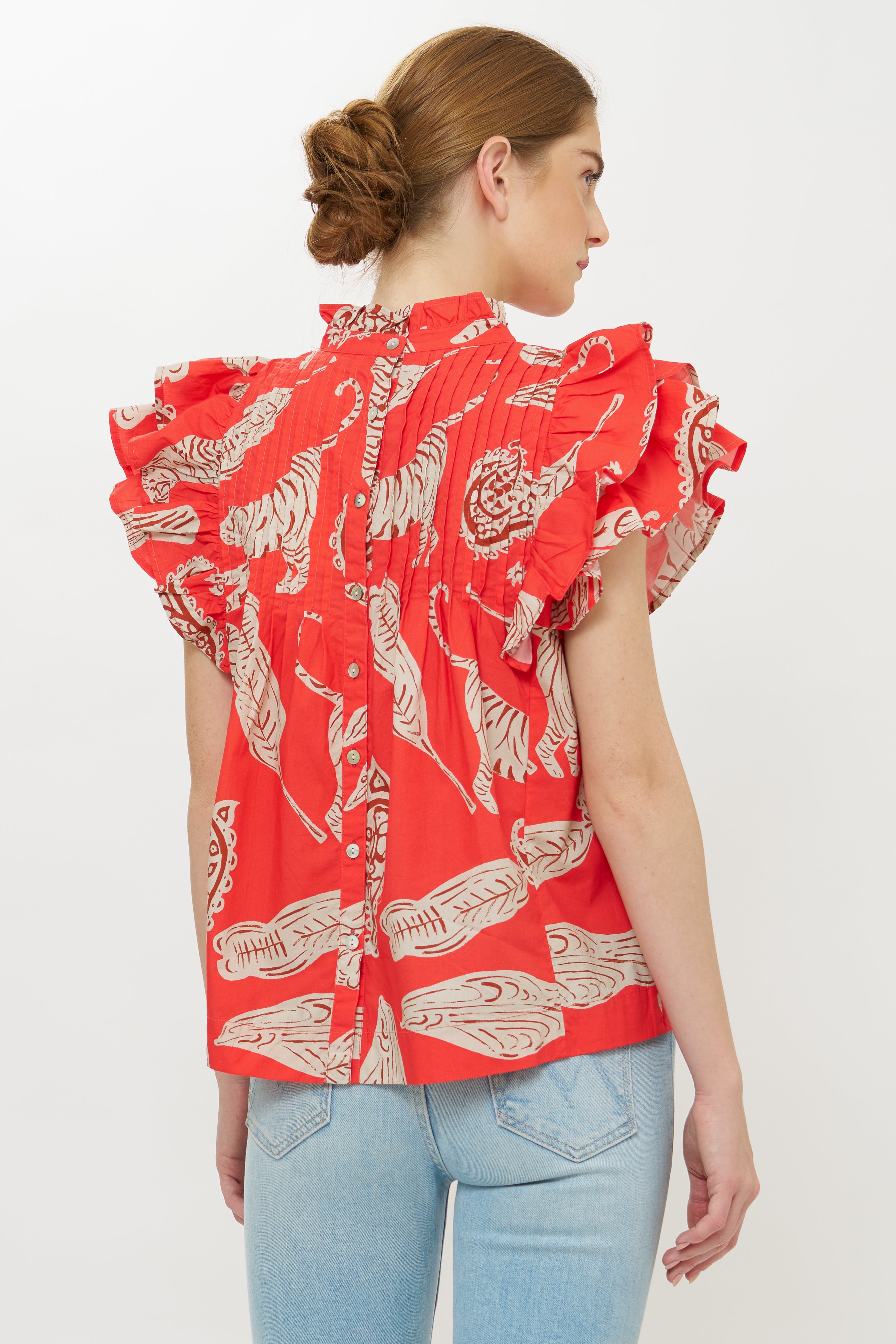 Pintuck Ruffle Top- Bengal Brick