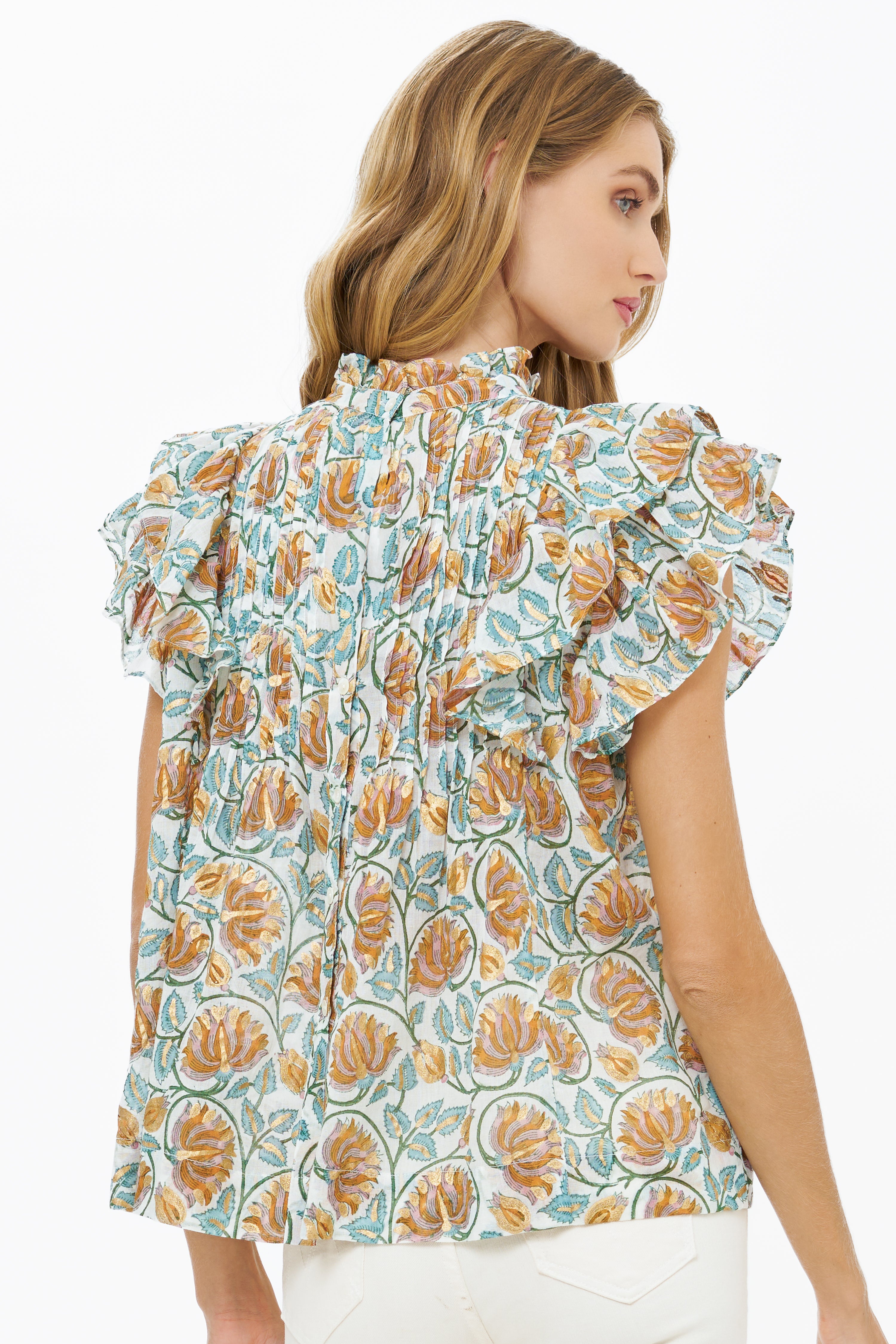 Pintuck Ruffle Top- Montenegro Green