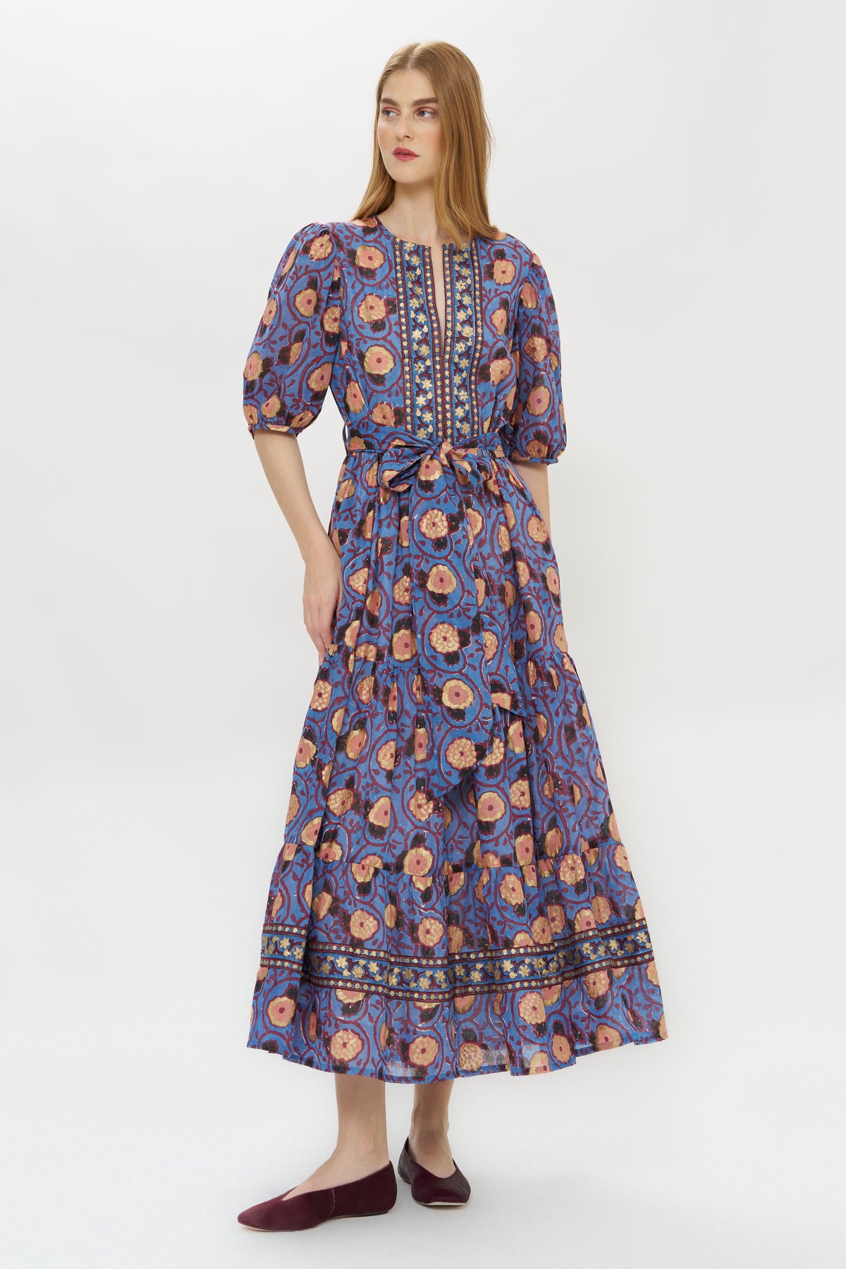 Puff Sleeve Maxi- Verona Blue