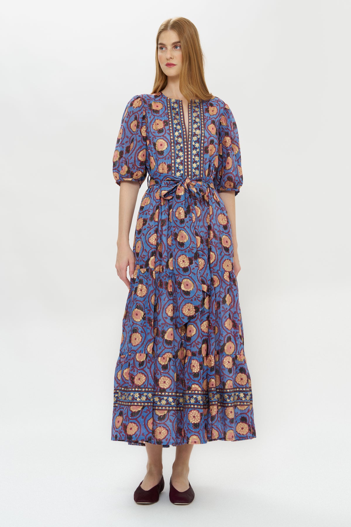 Puff Sleeve Maxi- Verona Blue