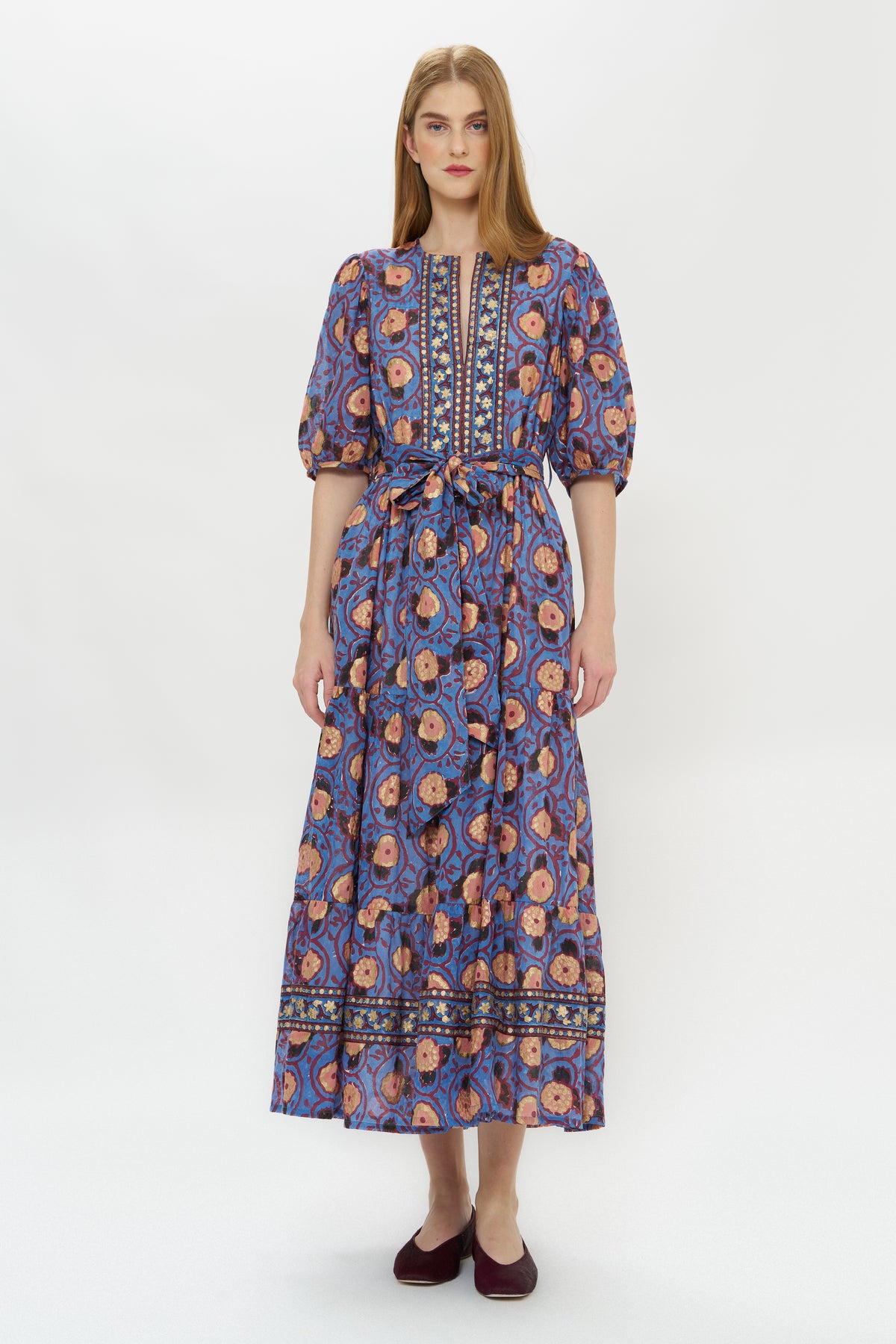 Puff Sleeve Maxi- Verona Blue