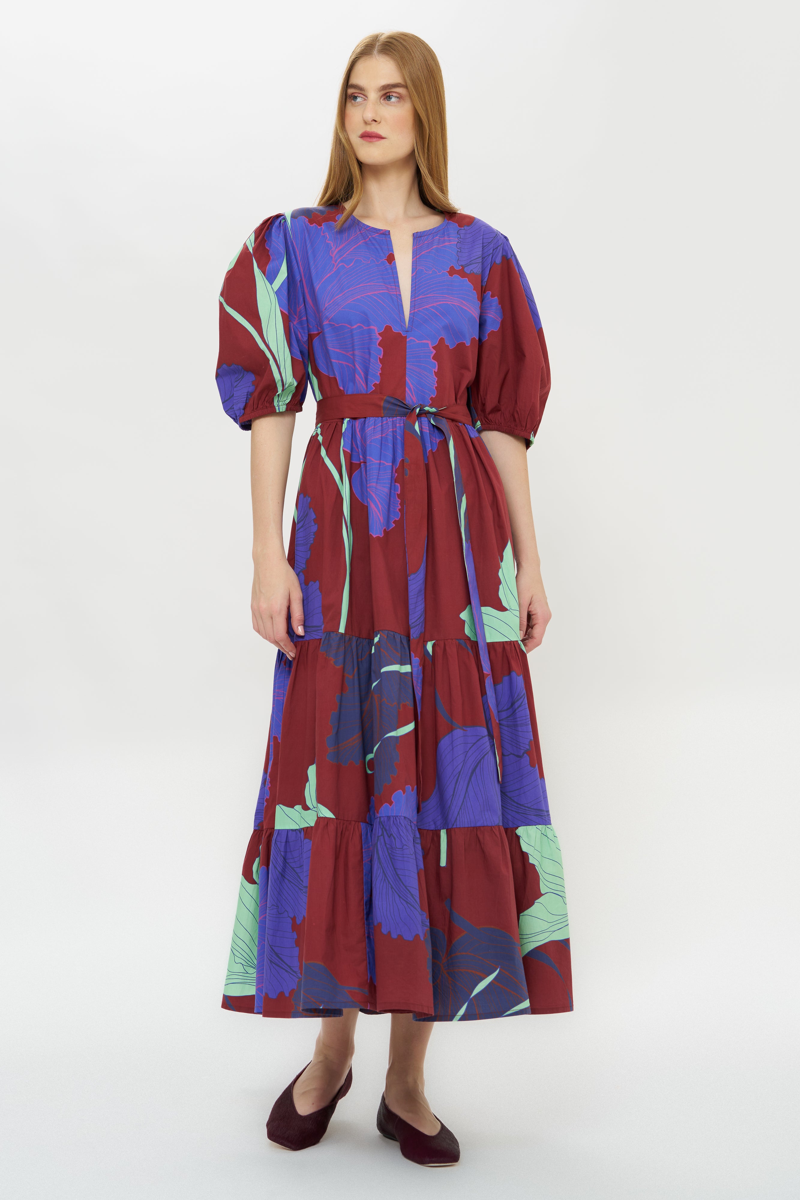 Puff Sleeve Maxi- Hague Cobalt