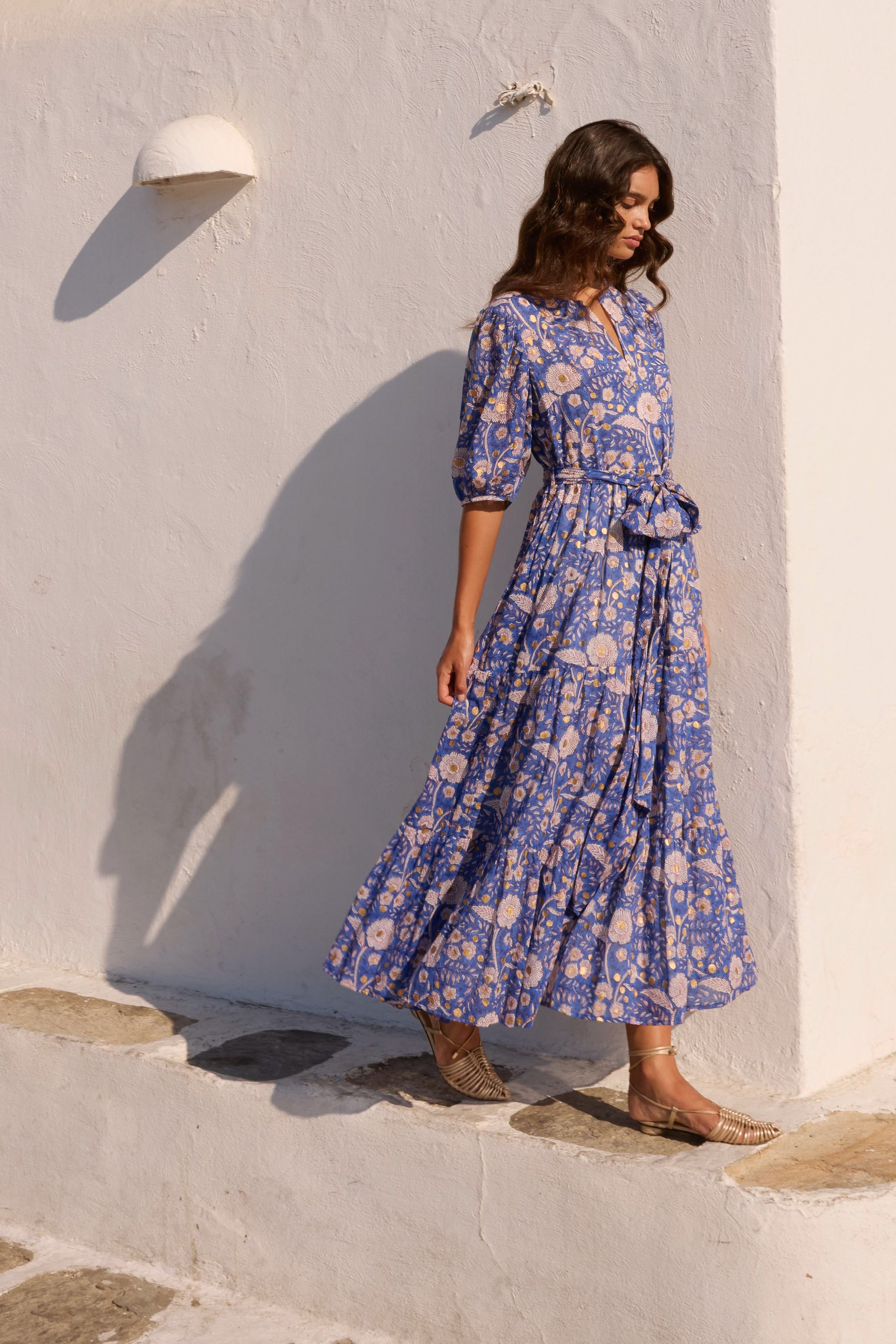 Puff Sleeve Maxi- Carolina Cobalt