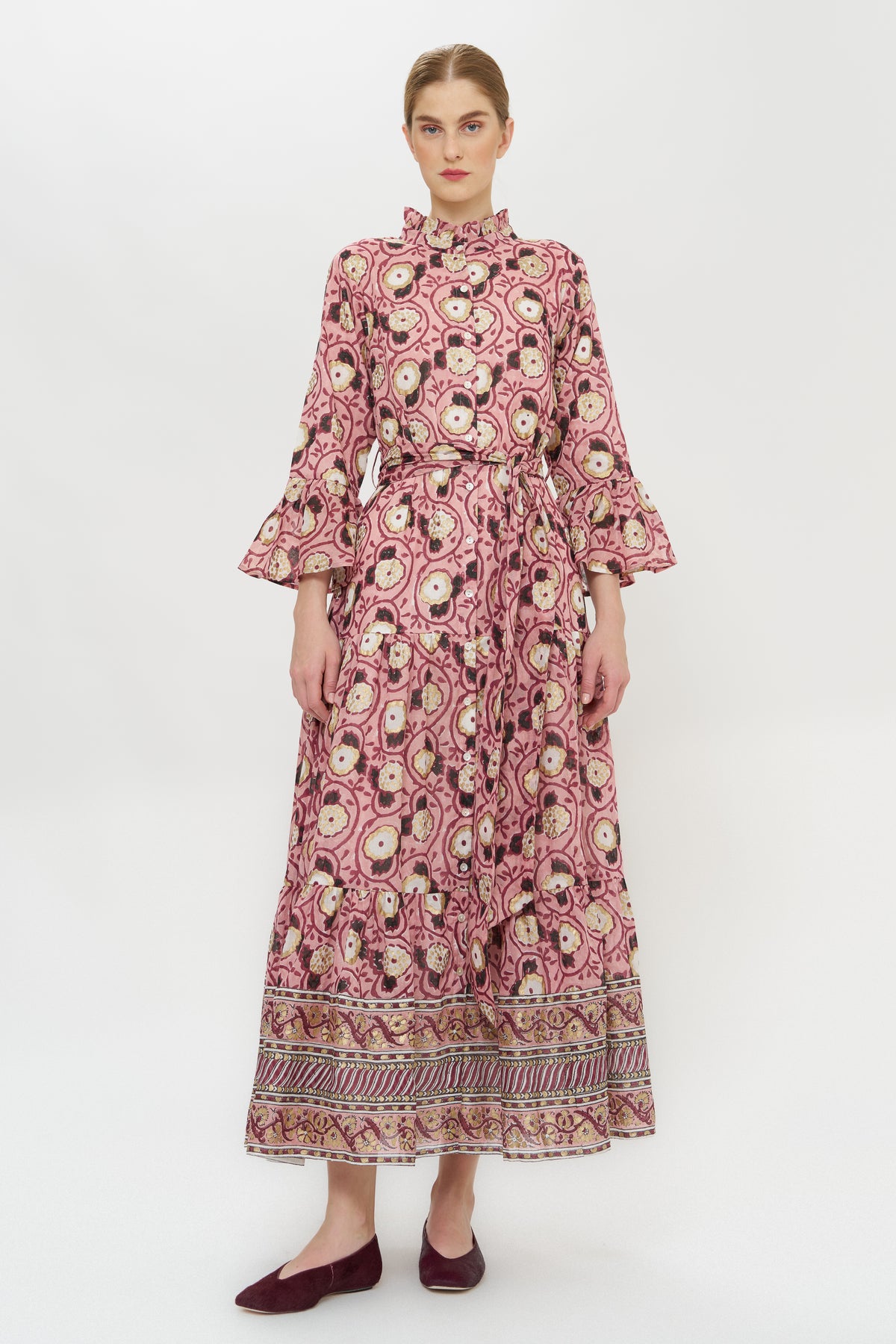 Ruffle Collar Bell Maxi- Verona Petal
