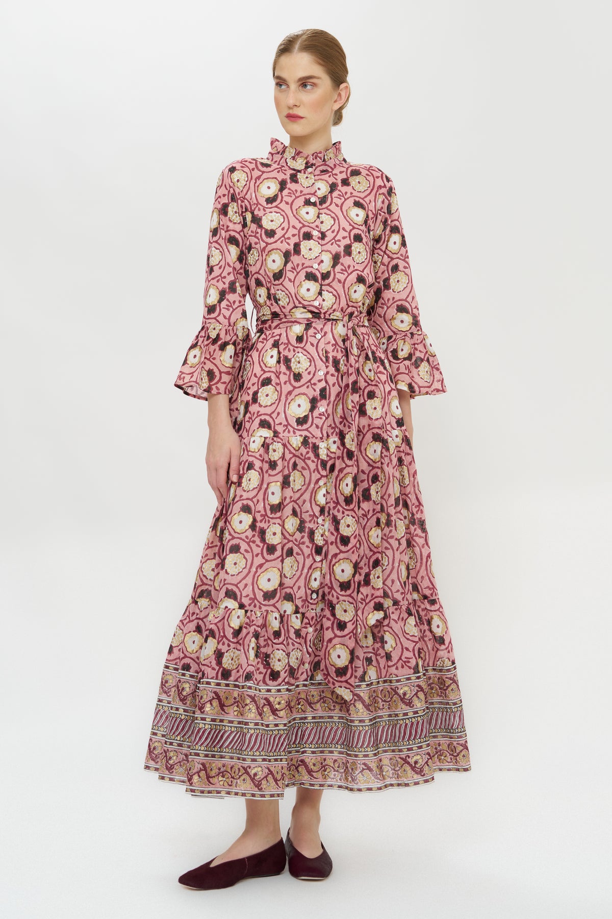 Ruffle Collar Bell Maxi- Verona Petal
