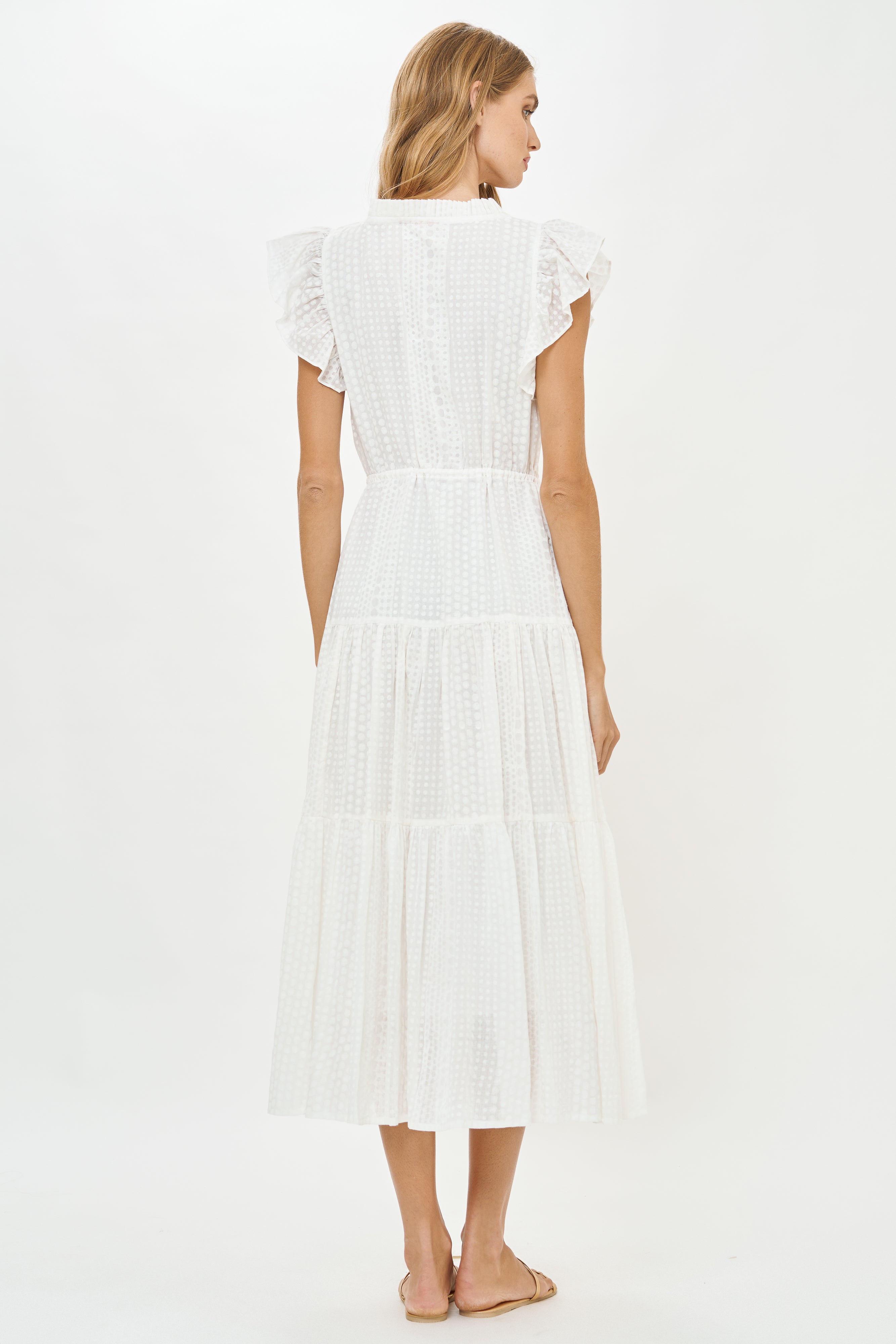 Cinched Flirty Midi- Domino White