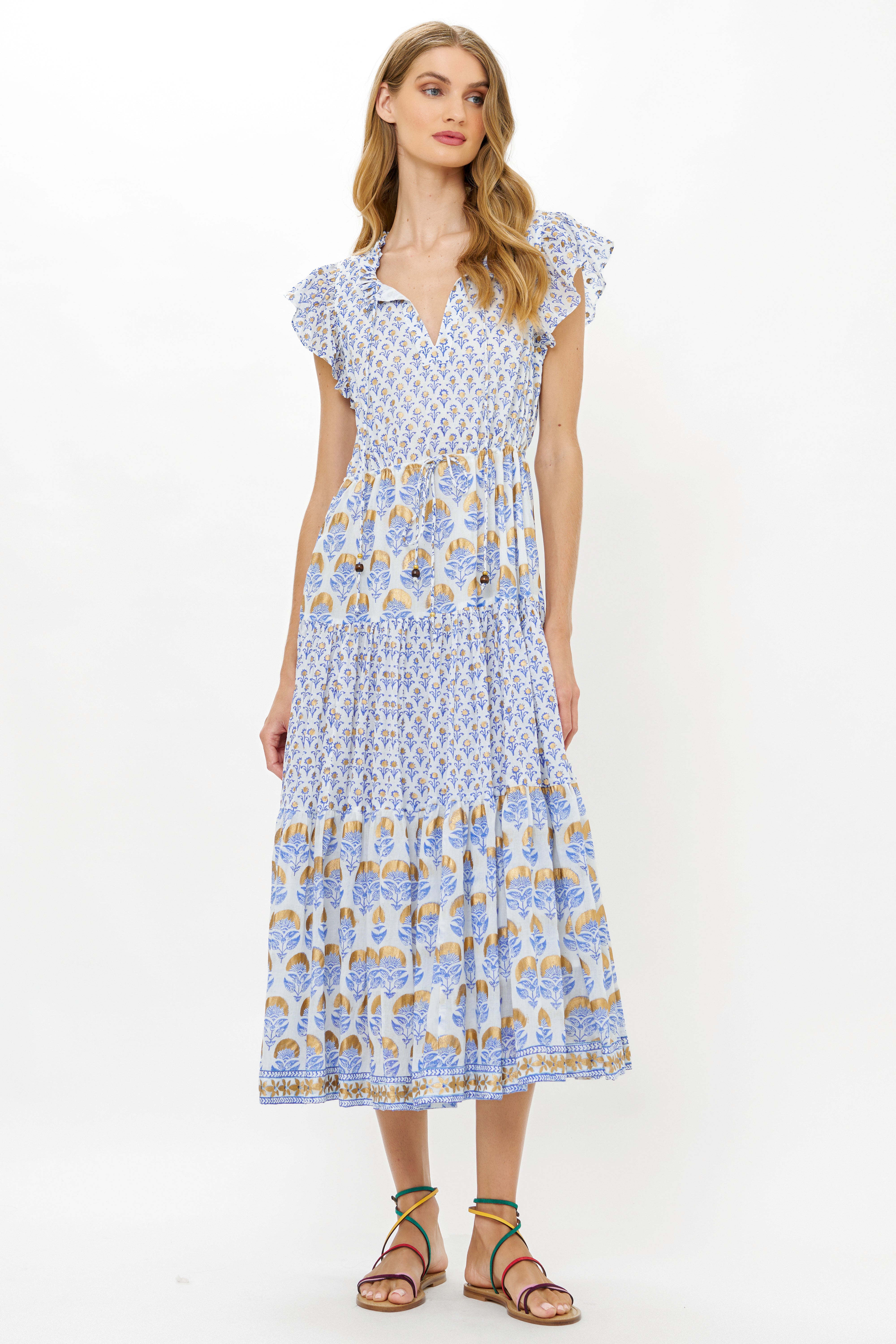 Cinched Flirty Midi- Arbor Blue