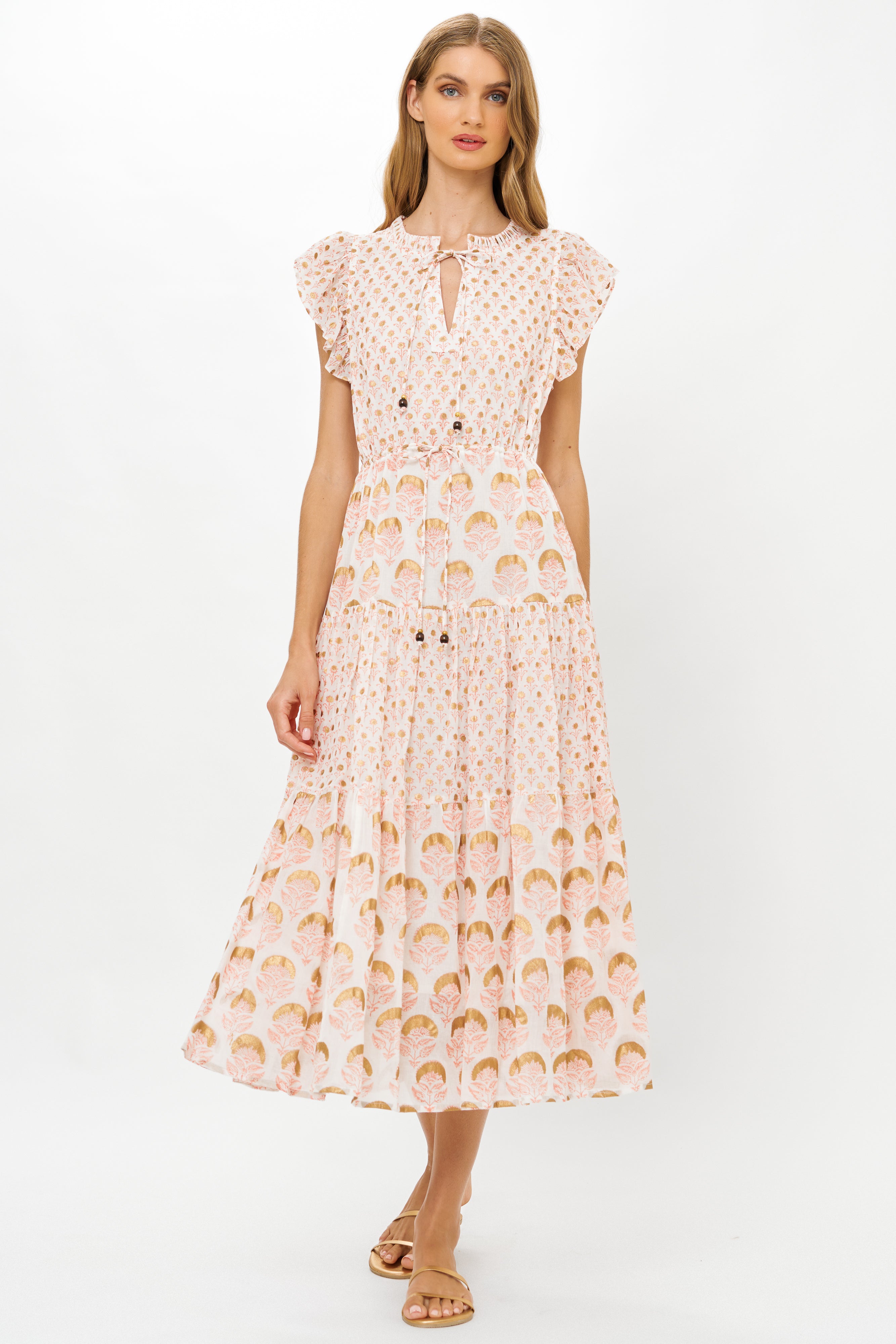 Cinched Flirty Midi- Arbor Coral