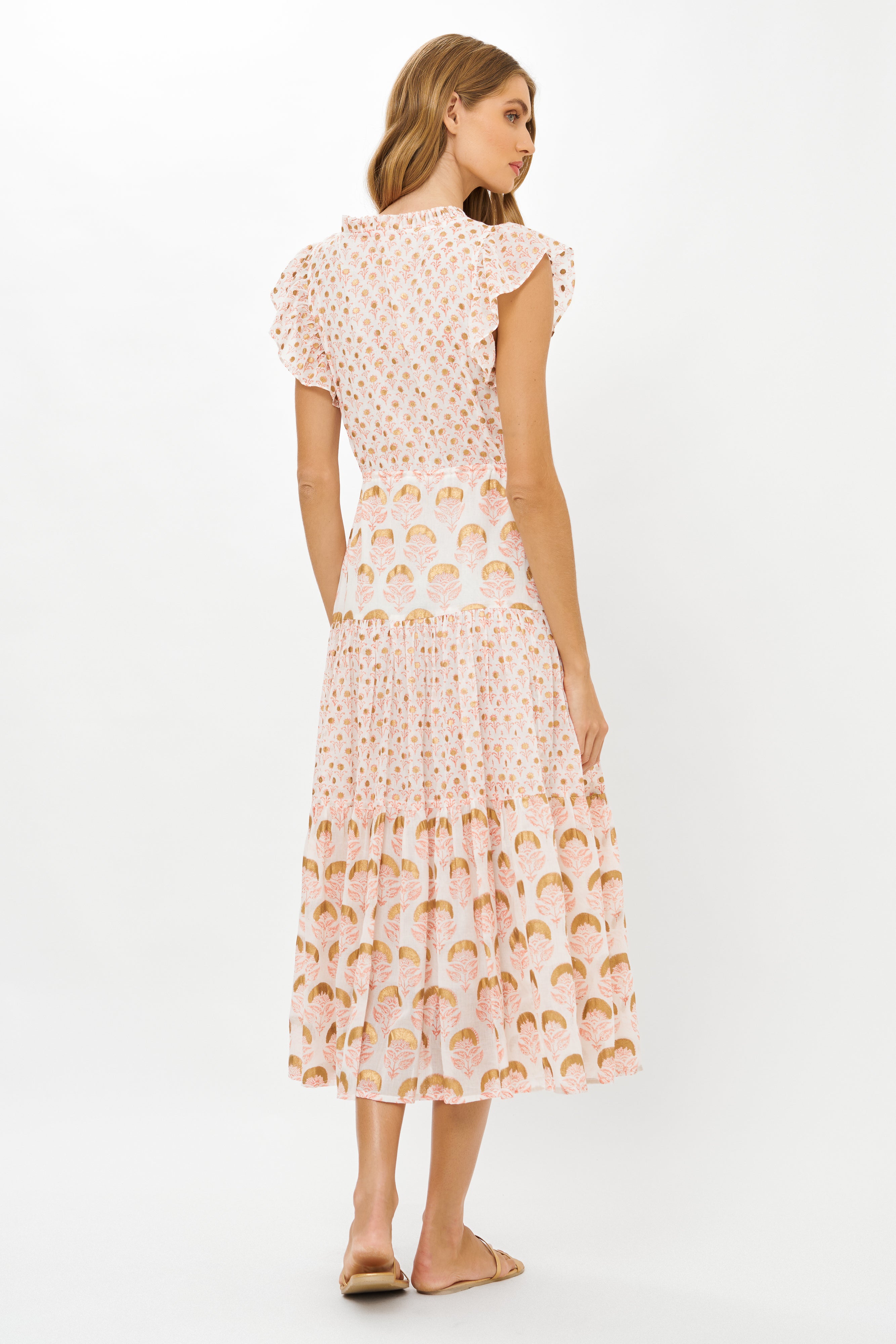 Cinched Flirty Midi- Arbor Coral