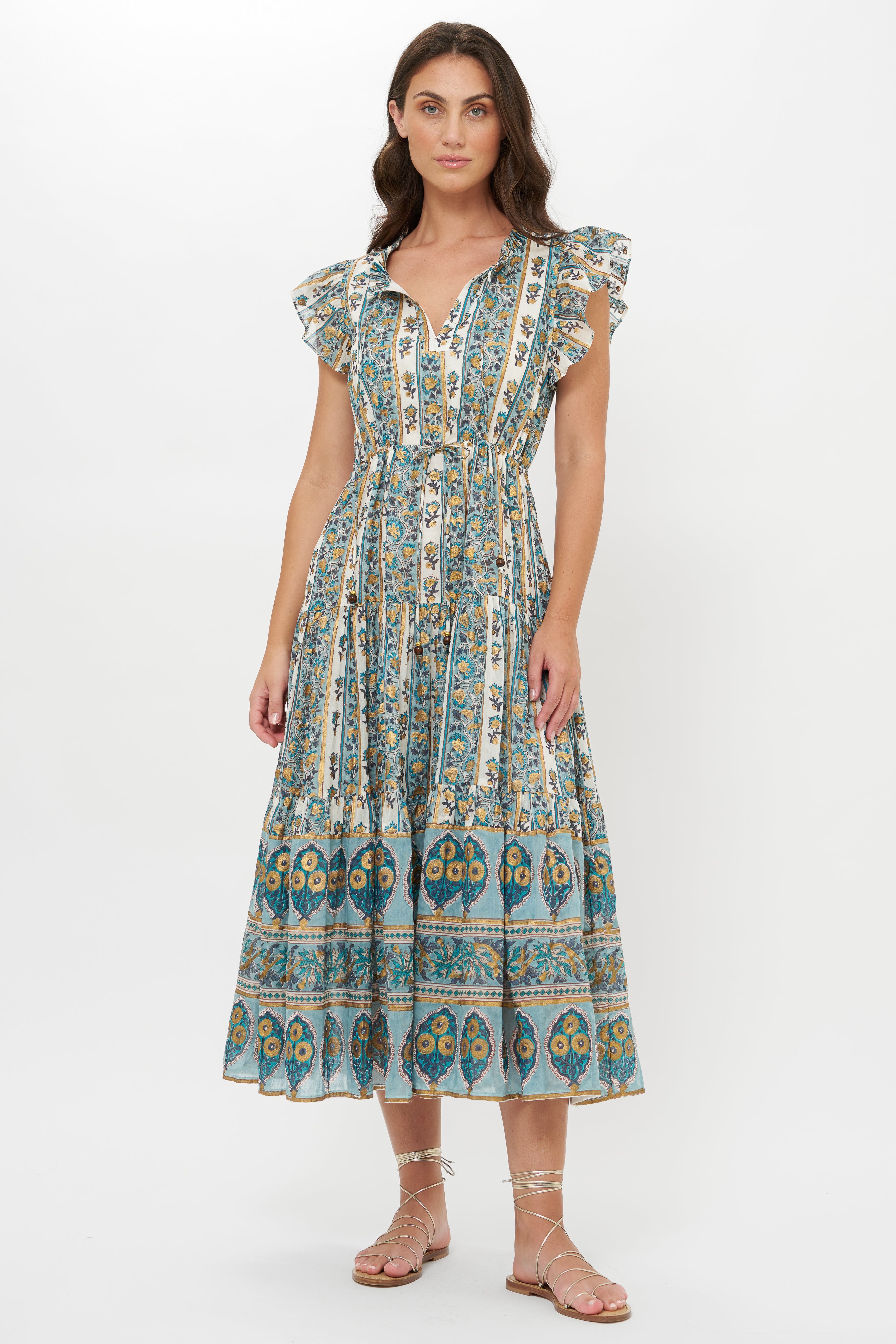 Cinched Flirty Midi- Taj Blue