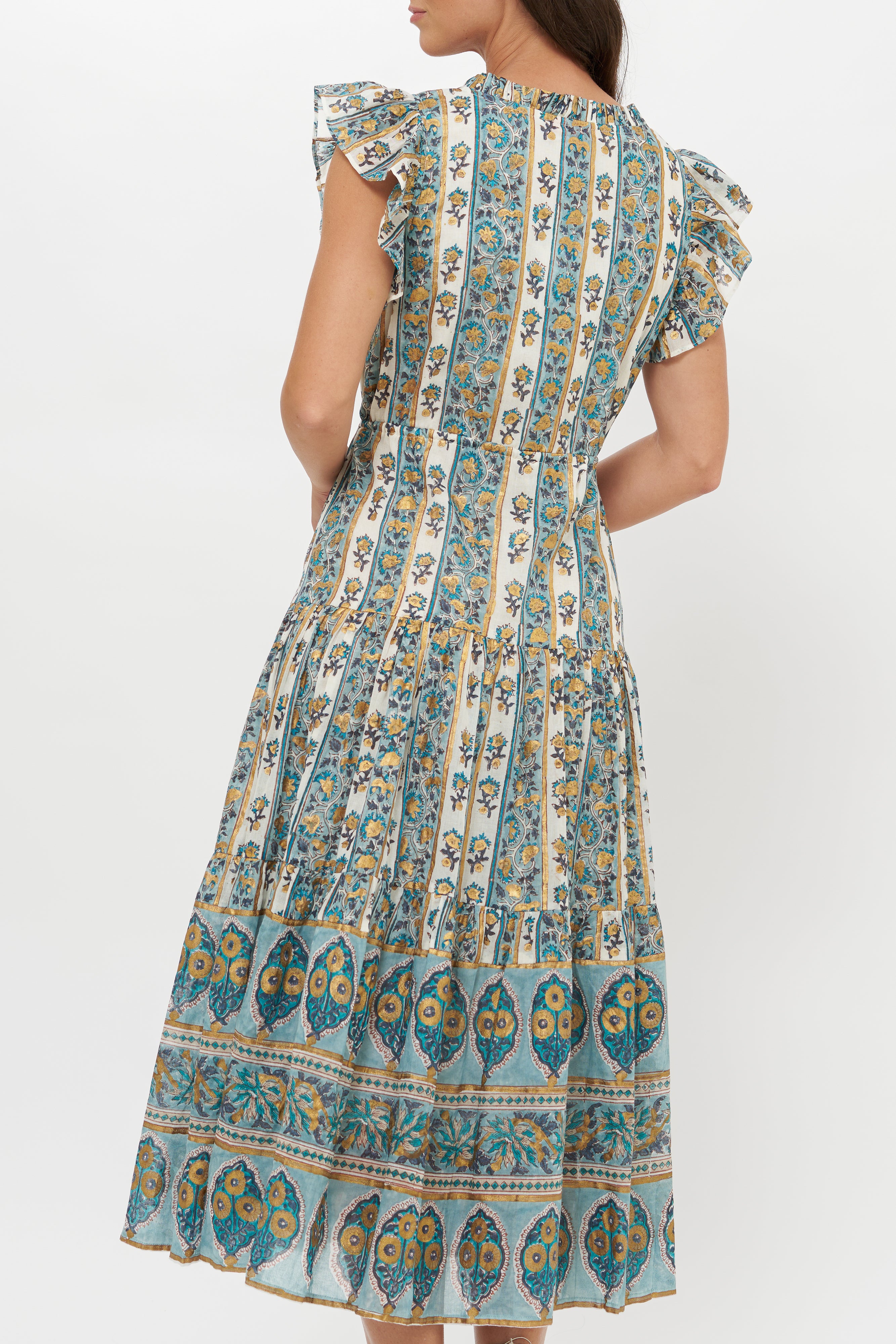 Cinched Flirty Midi- Taj Blue