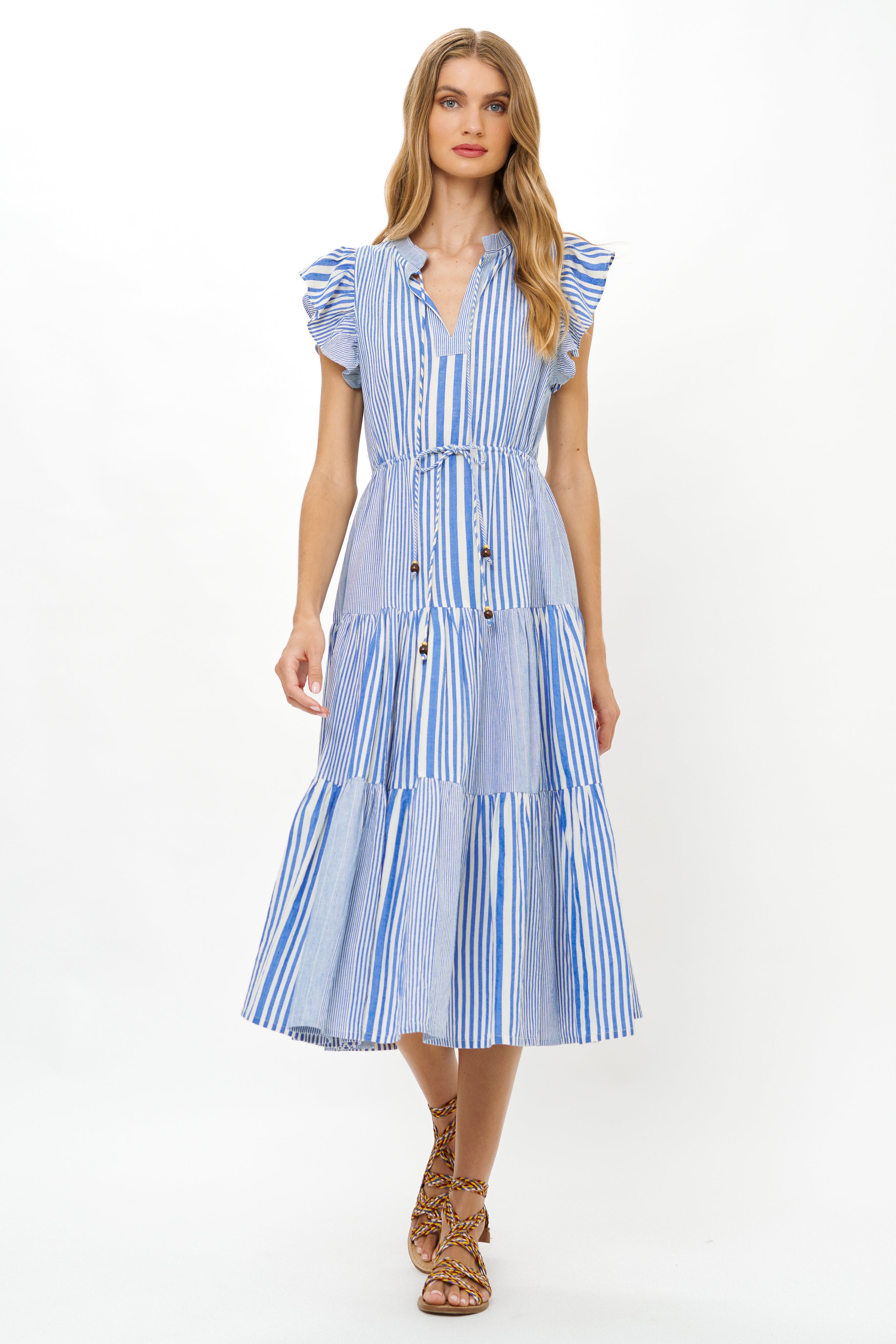 Cinched Flirty Midi- Henley Blue