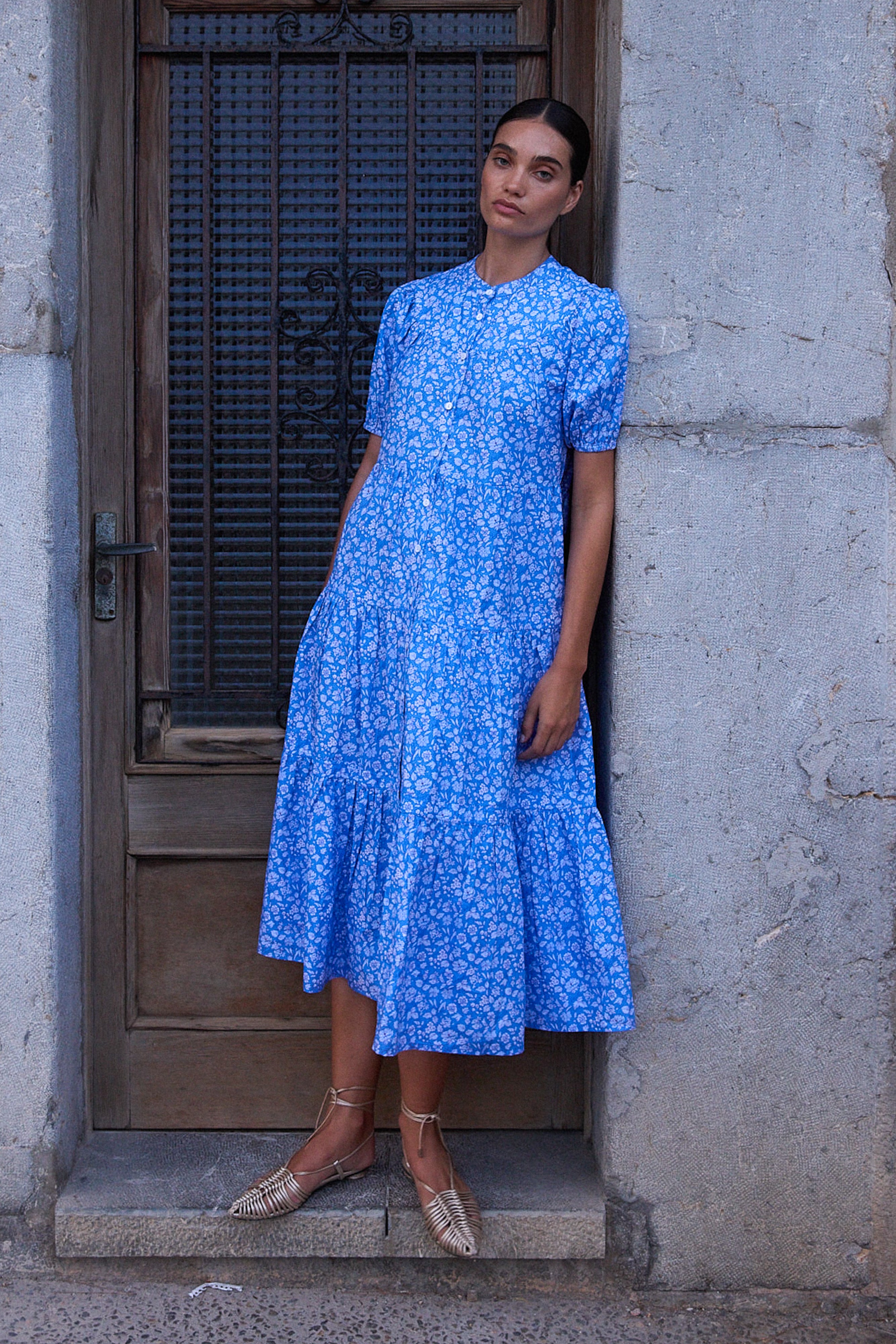Scoop Tiered Midi- Ditsy Blue
