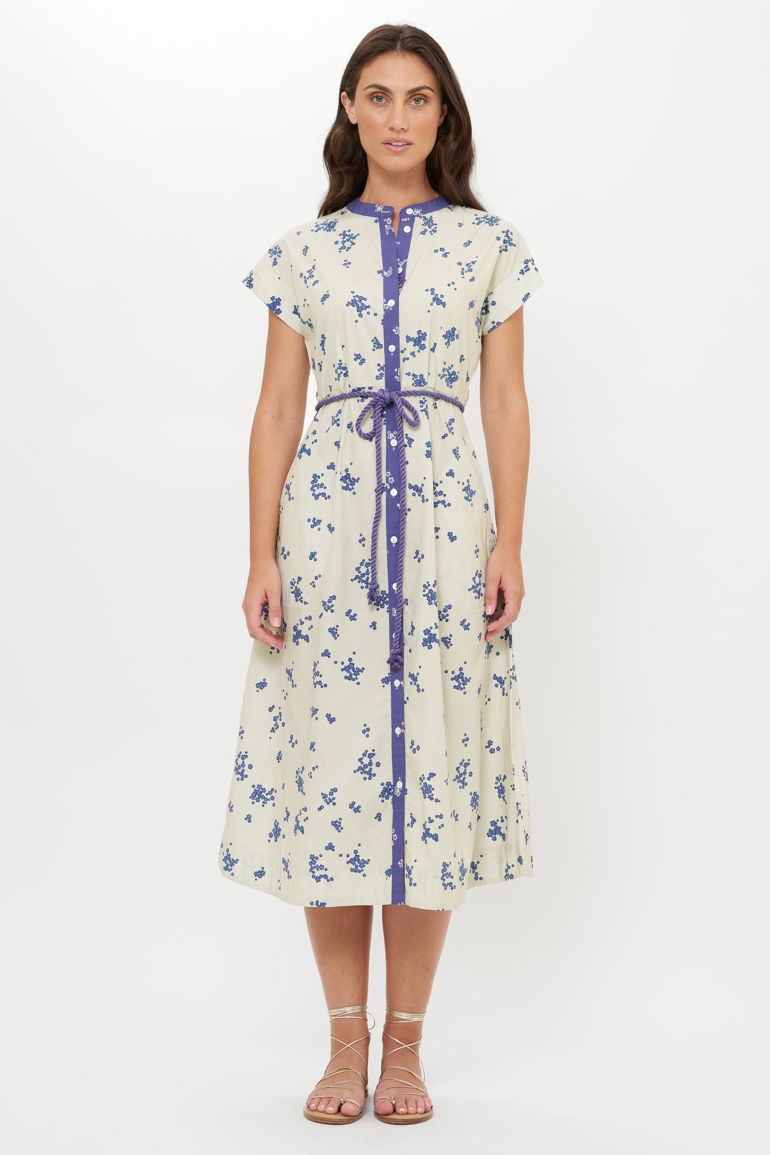 Cap Sleeve Shirt Dress Midi- Alyssum Cream